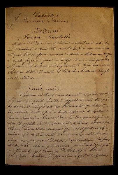 MANOSCRITTO sulla storia del comune di Meduna.