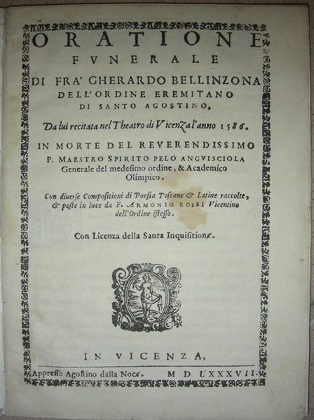 ORATIONE FUNERALE di Fra' … dell'Ordine Eremitano di Santo Agostino …