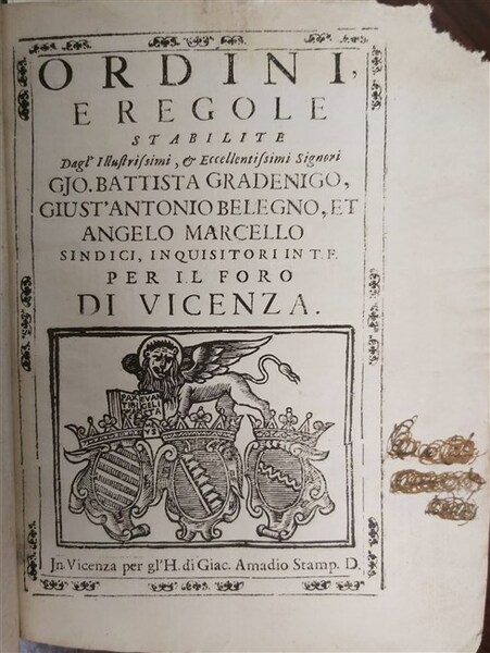 ORDINI, E REGOLE stabilite dagl’Illustrissimi & Eccellentissimi Signori Gjo. Battista …