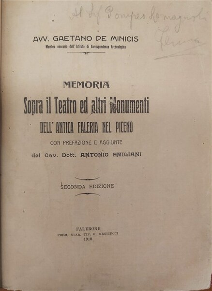 MEMORIA SOPRA IL TEATRO ED ALTRI MONUMENTI dell'Antica Faleria nel …