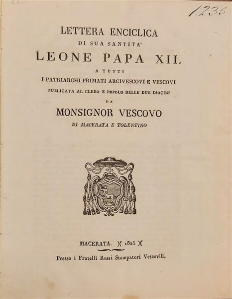 LETTERA ENCICLICA DI SUA SANTITA' LEONE PAPA XII a tutti …