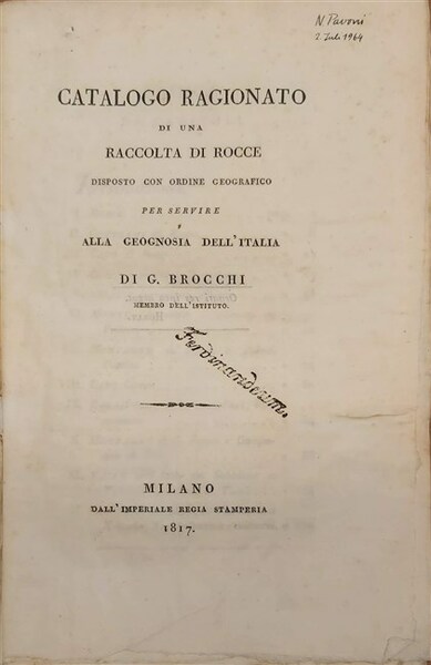 CATALOGO RAGIONATO di una raccolta di rocce disposto con ordine …