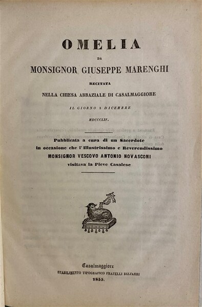 OMELIA da Monsignor. recitata nella chiesa abbaziale di Casalmaggiore. Pubblicata …