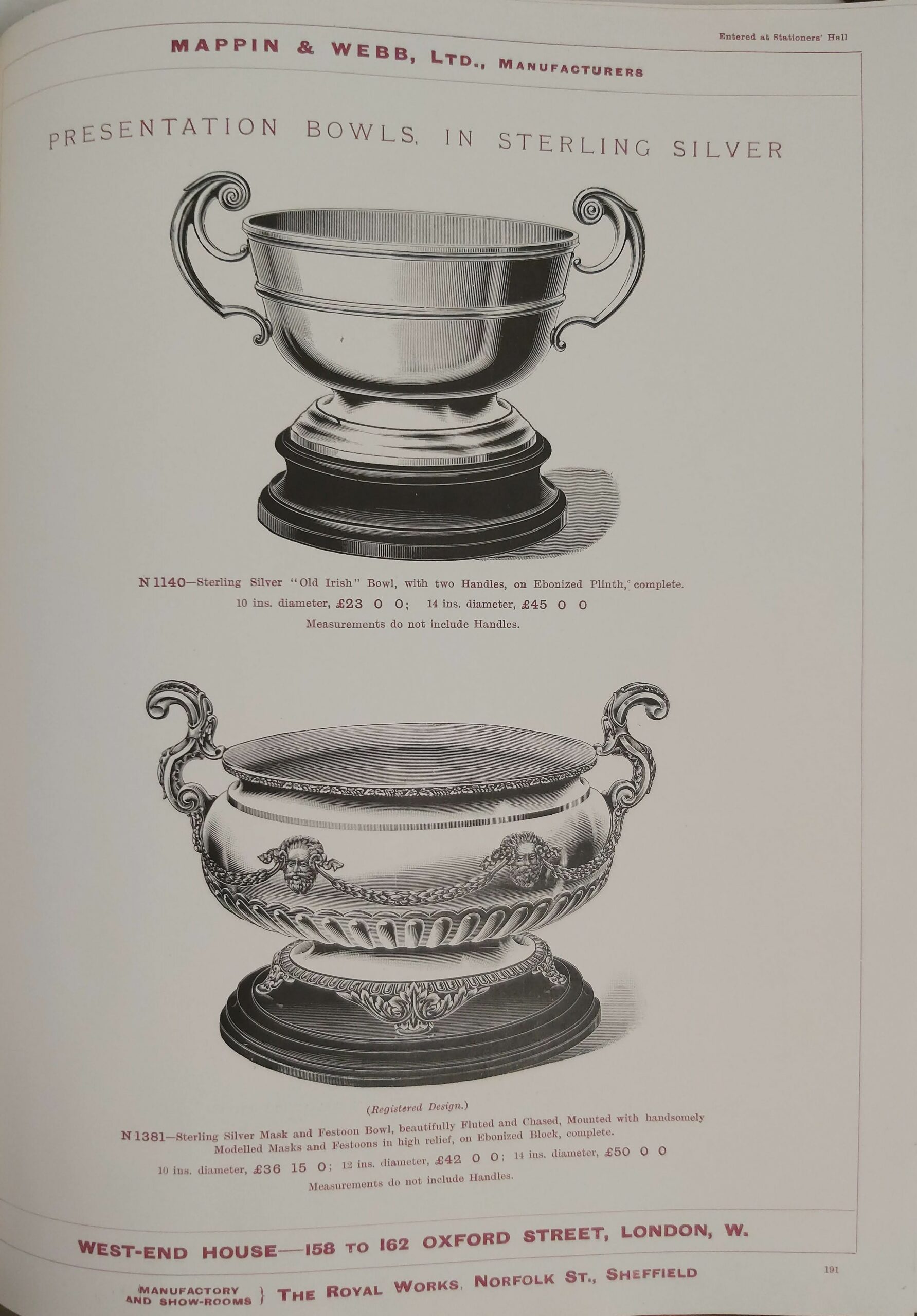 CATALOGO DELLA DITTA MAPPING AND WEBB. Manifactoring Goldsmiths and Silversmiths. …