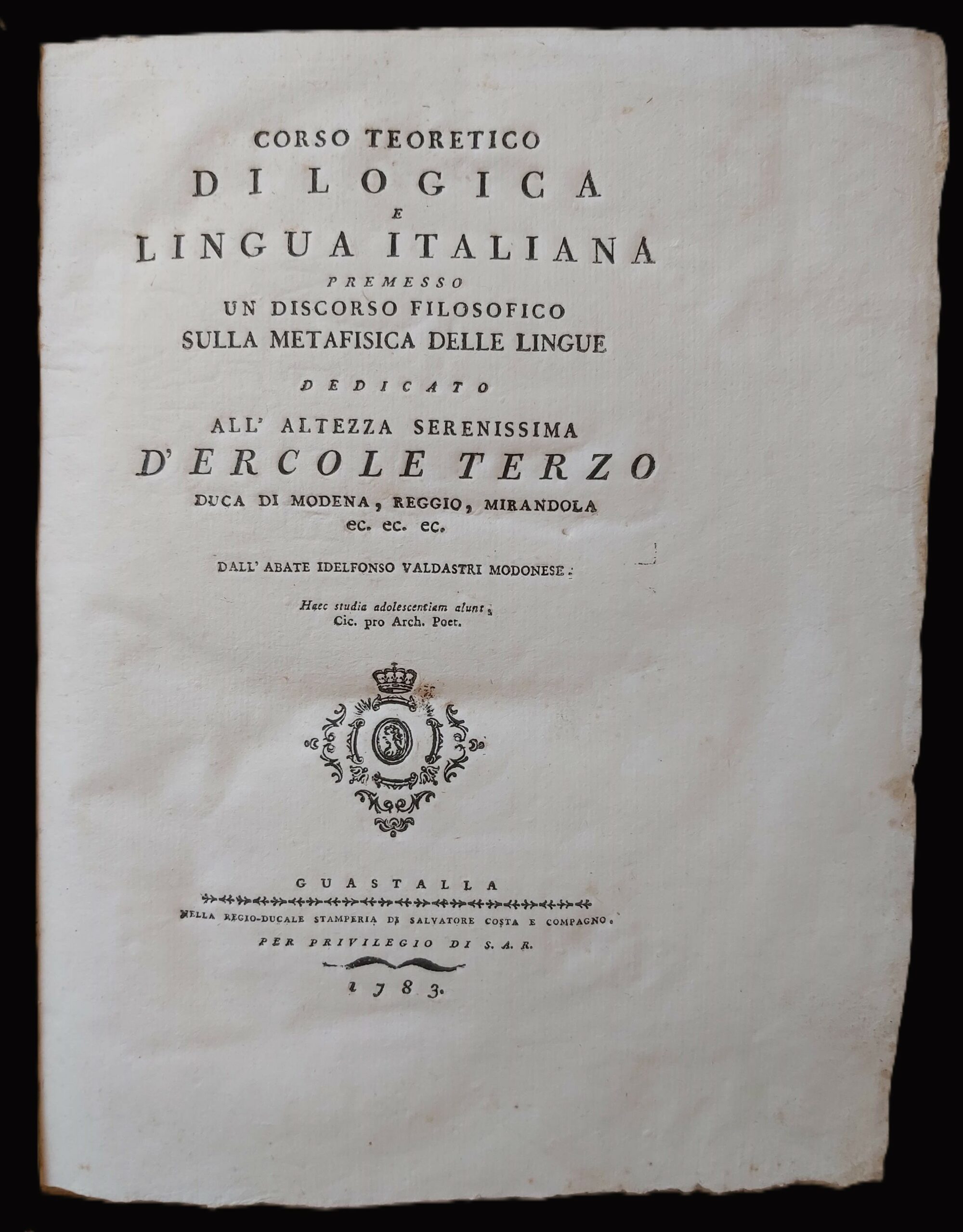 CORSO TEORETICO DI LOGICA E LINGUA ITALIANA premesso un Discorso …