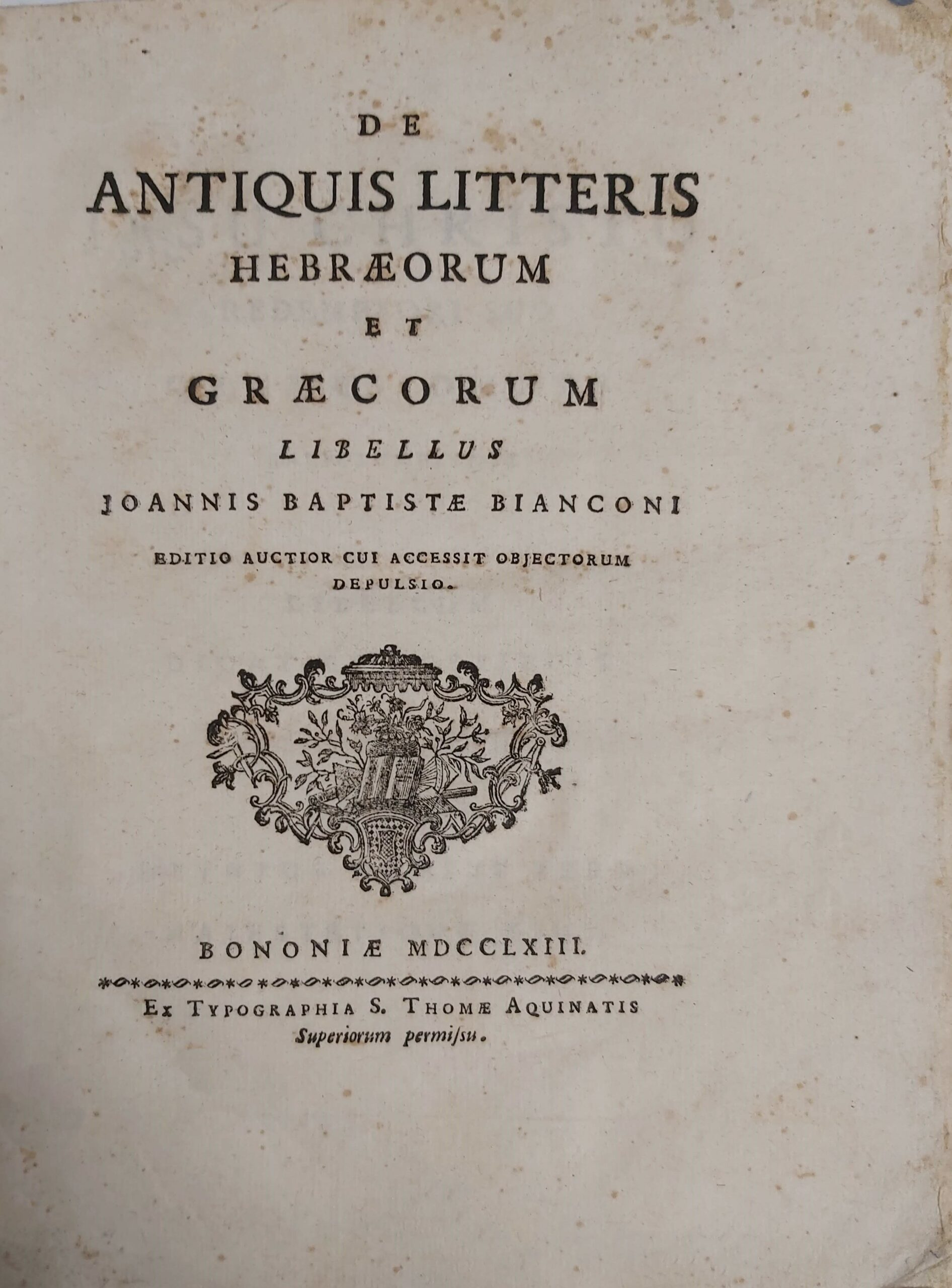 DE ANTIQUIS LITTERIS Hebraeorum et Graecorum Libellus.
