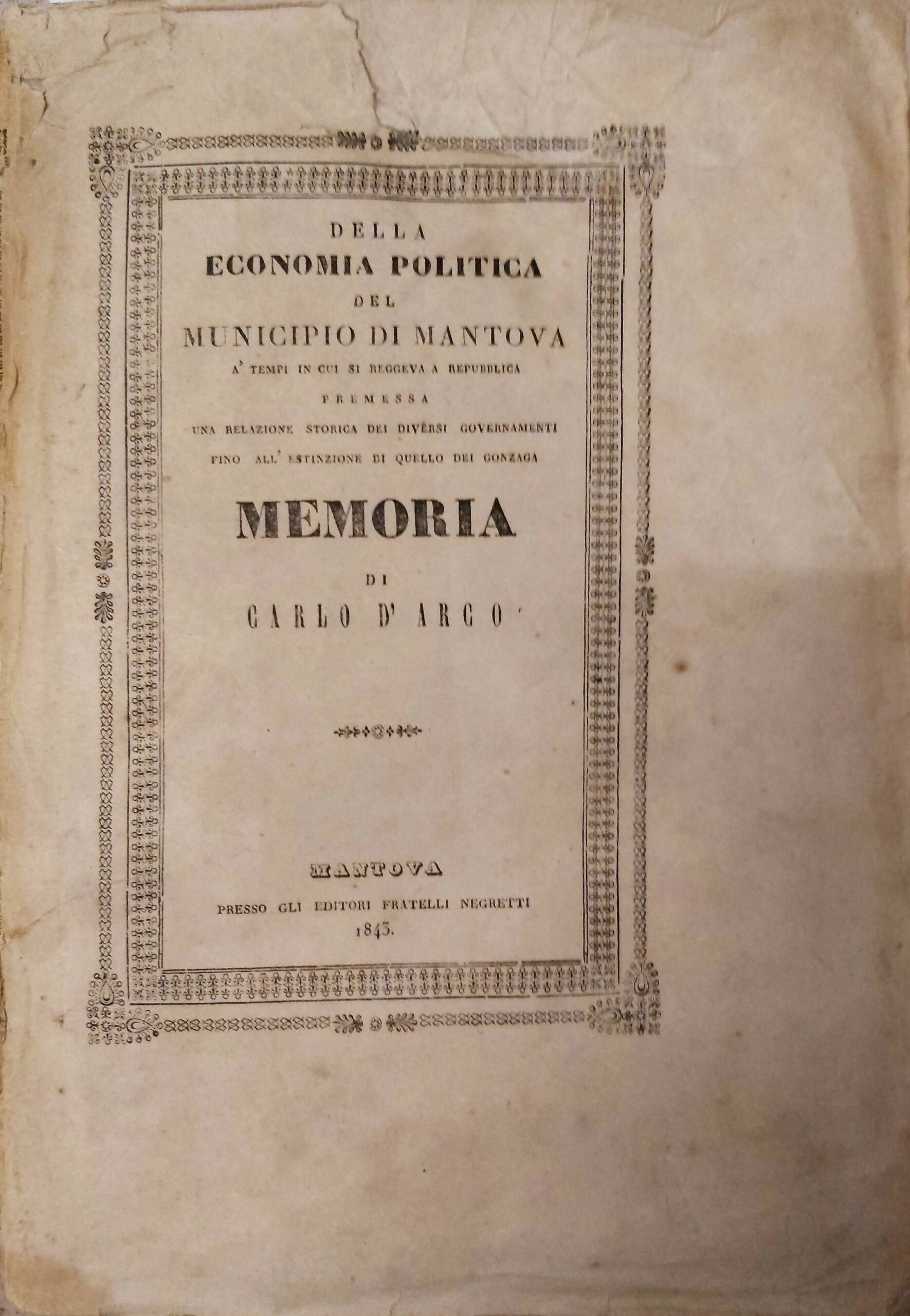 DELLA ECONOMIA POLITICA del Municipio di Mantova à tempi in …