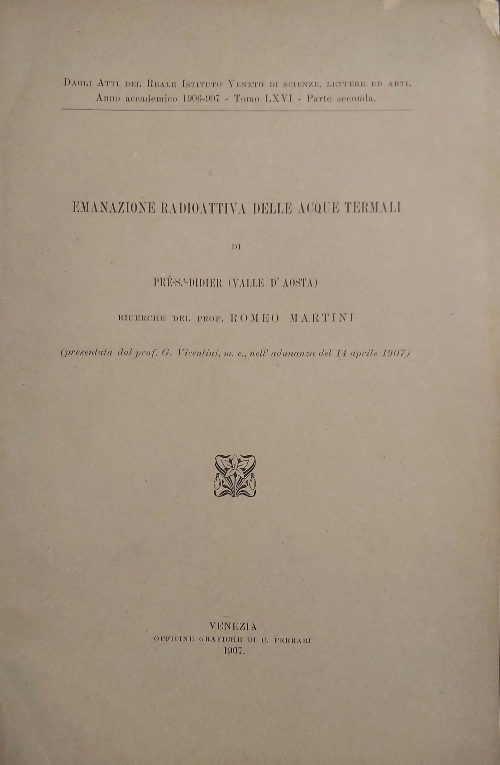 EMANAZIONE RADIOATTIVA delle acque termali di Pre-S.t- Didier ( Valle …