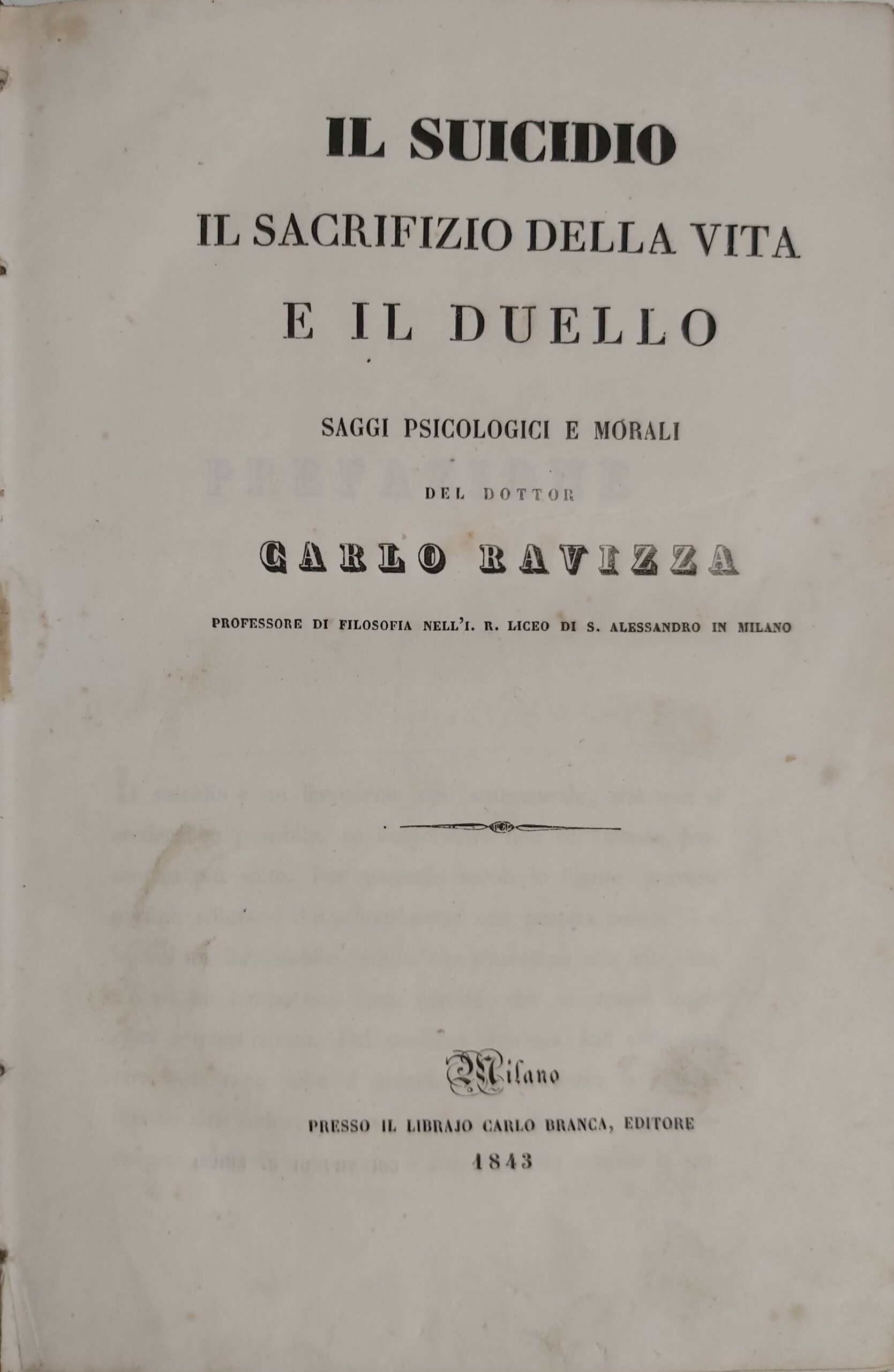 IL SUICIDIO, il sacrifizio della vita e il duello. Saggi …