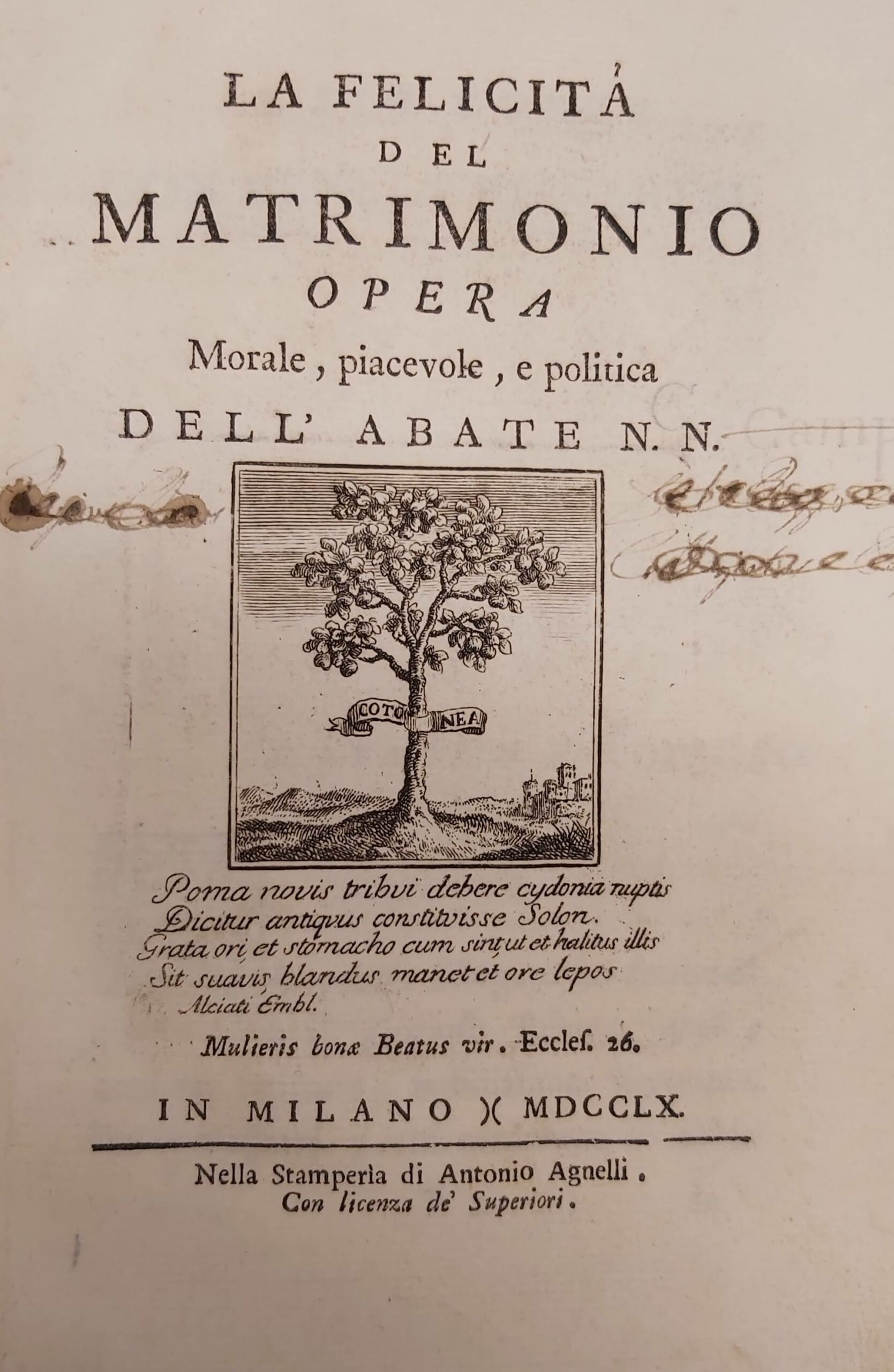 LA FELICITA' DEL MATRIMONIO. Opera morale, piacevole e politica dell'Abate …
