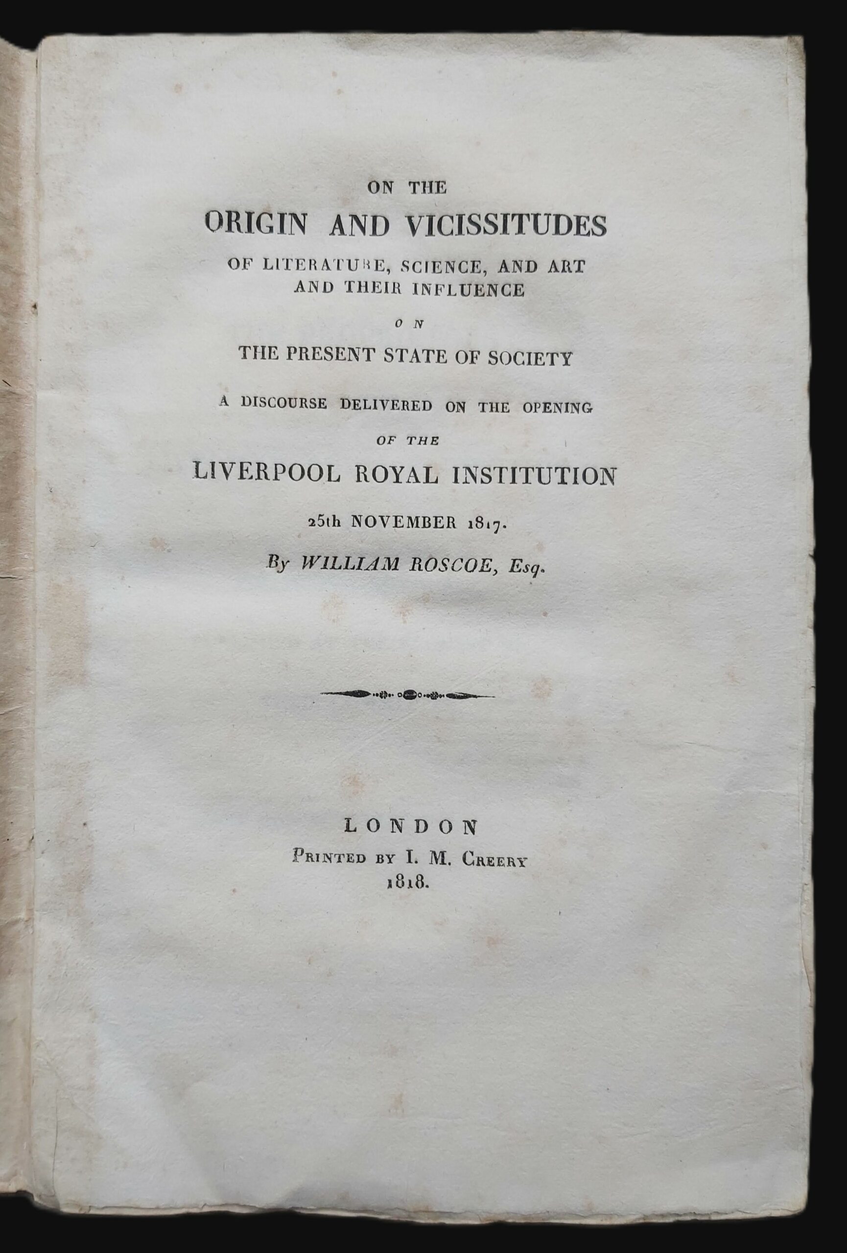 ON THE ORIGIN AND VICISSITUDES of literature, science and art …