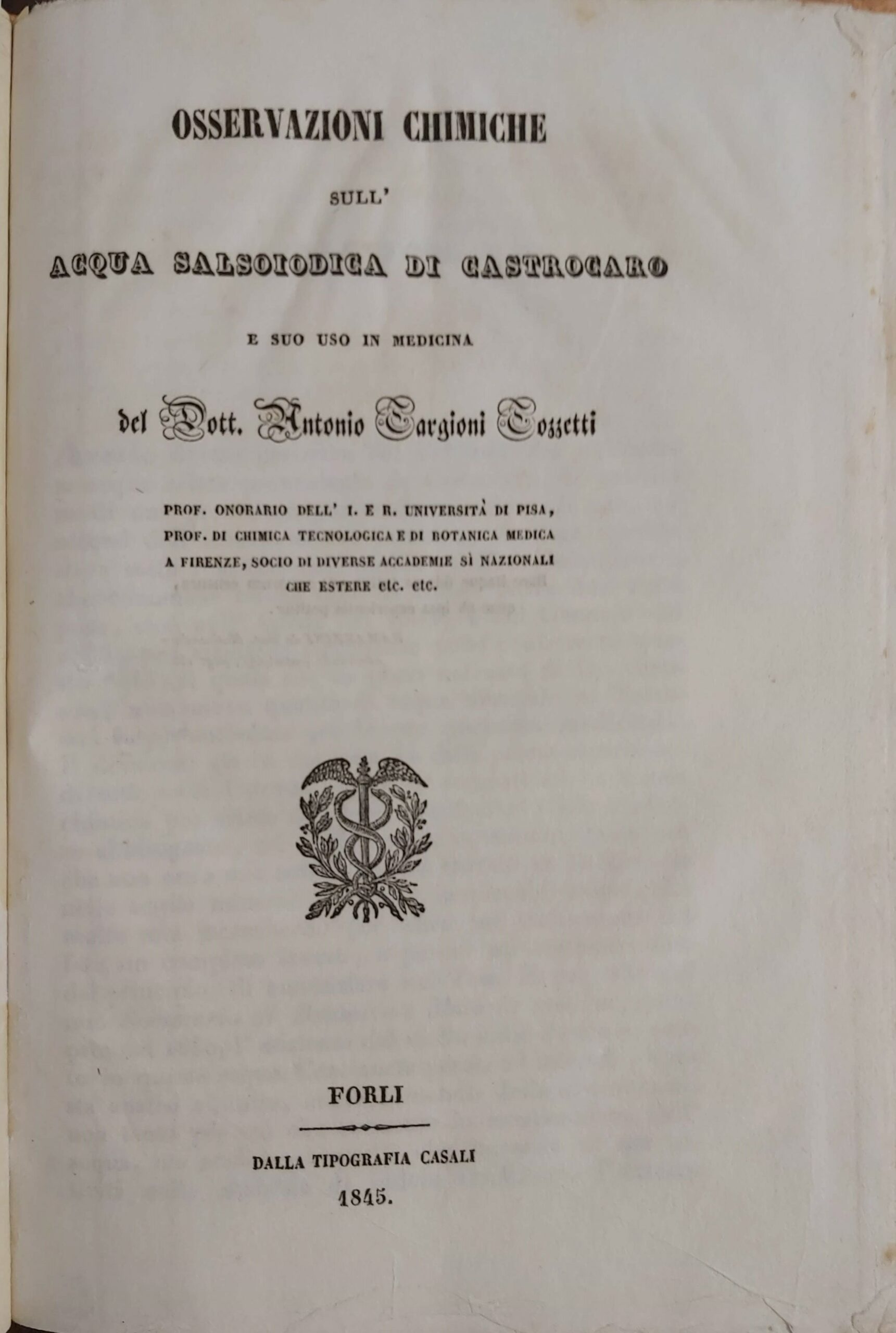 OSSERVAZIONI CHIMICHE sull' acqua salsoiodica di Castrocaro e suo uso …