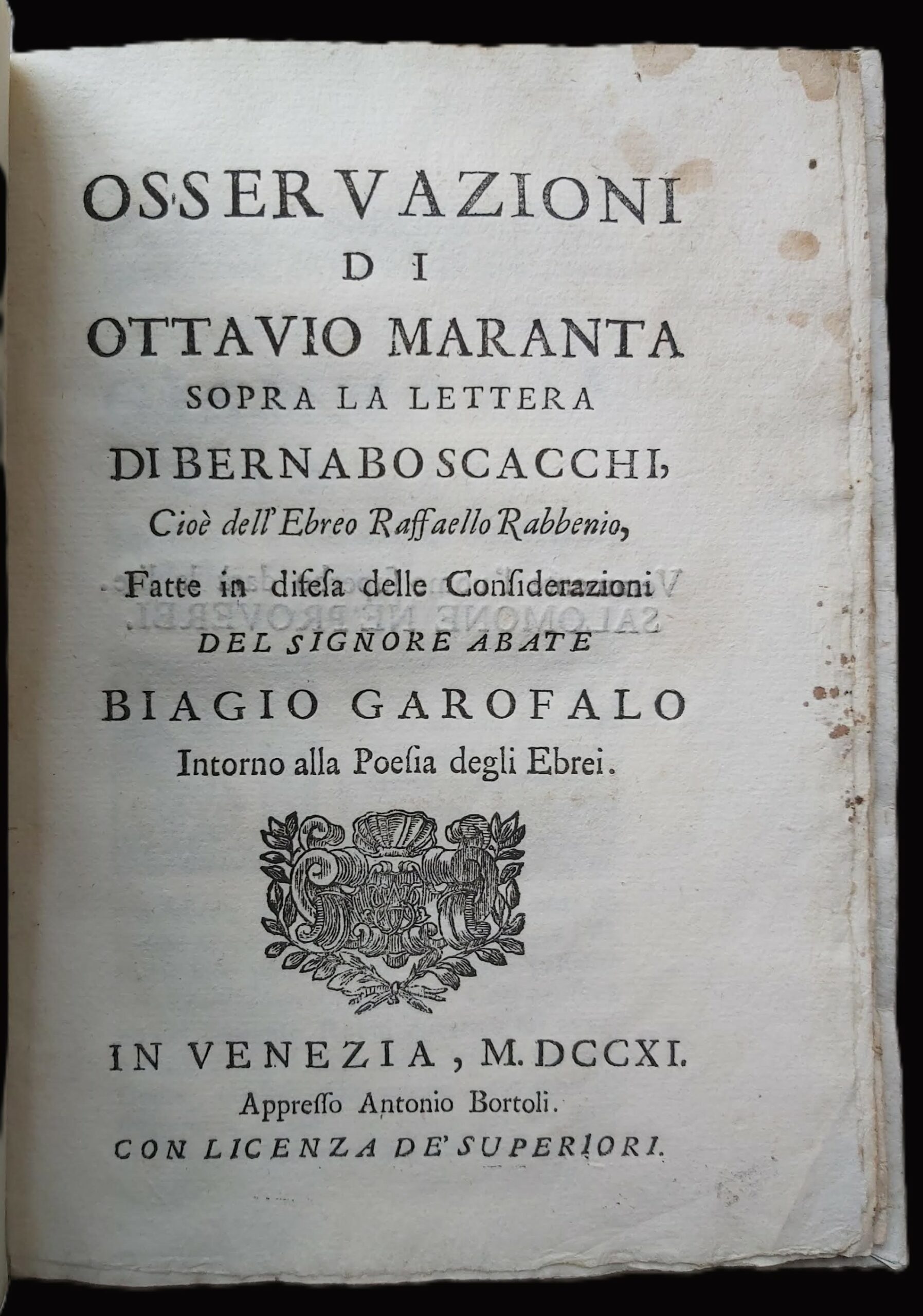 OSSERVAZIONI di. sopra la Lettera di Bernabò Scacchi cioé dell’Ebreo …