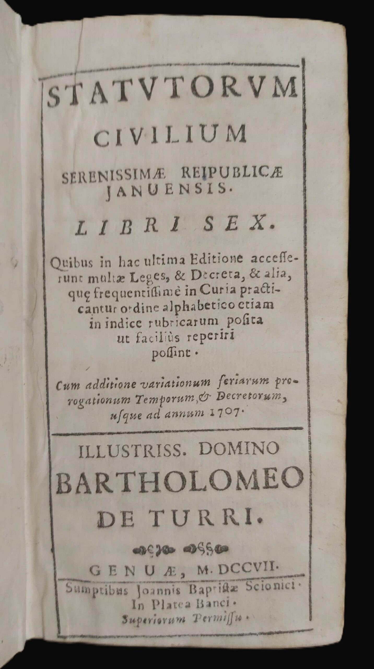 STATUTORUM CIVILIUM Serenissimae Reipublicae Januensis Libri sex. Quibus in hac …