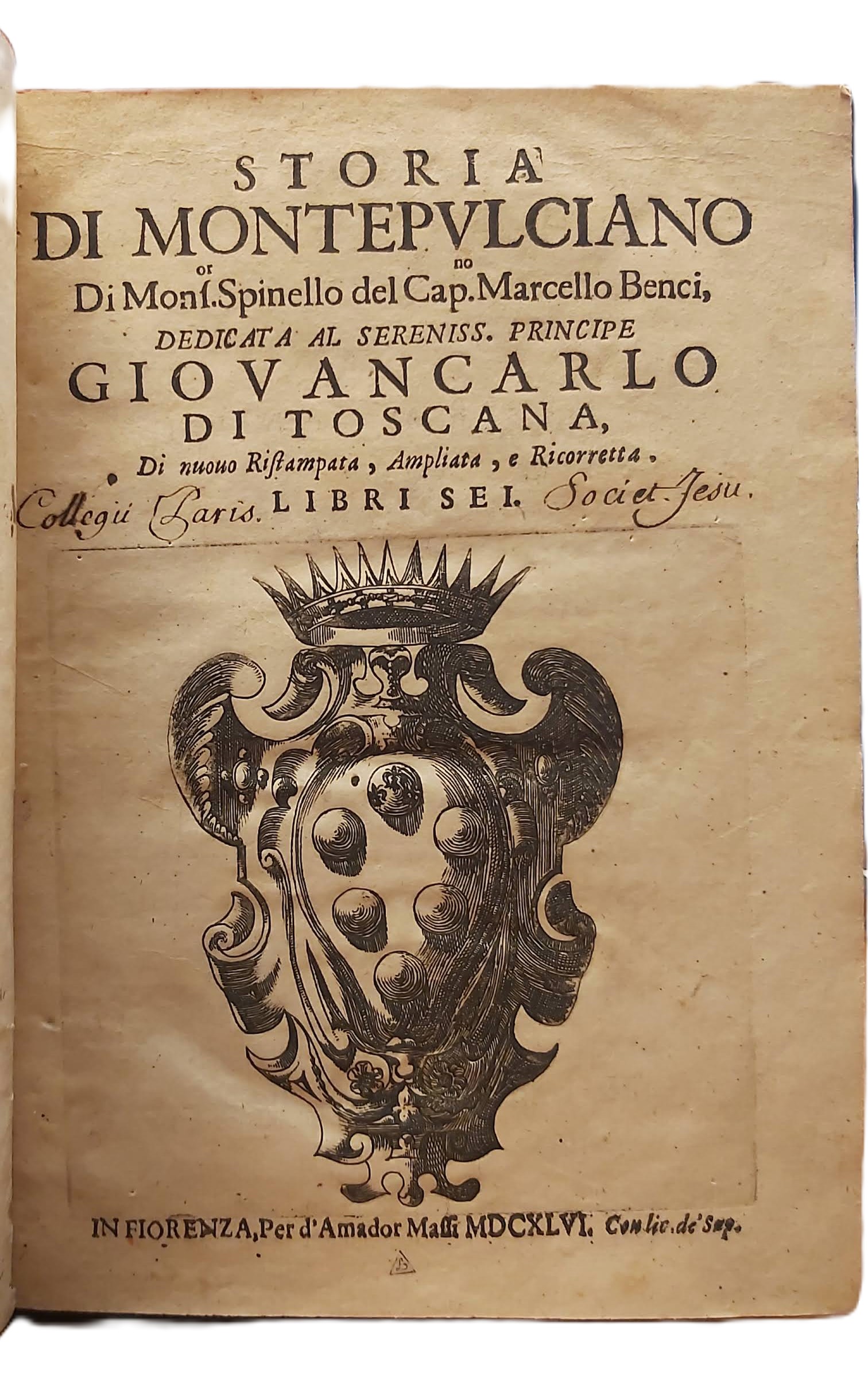 STORIA DI MONTEPULCIANO. Libri Sei.