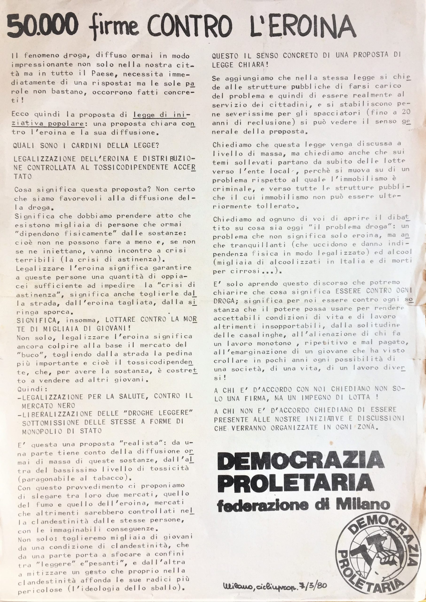 50.000 firme contro l'eroina