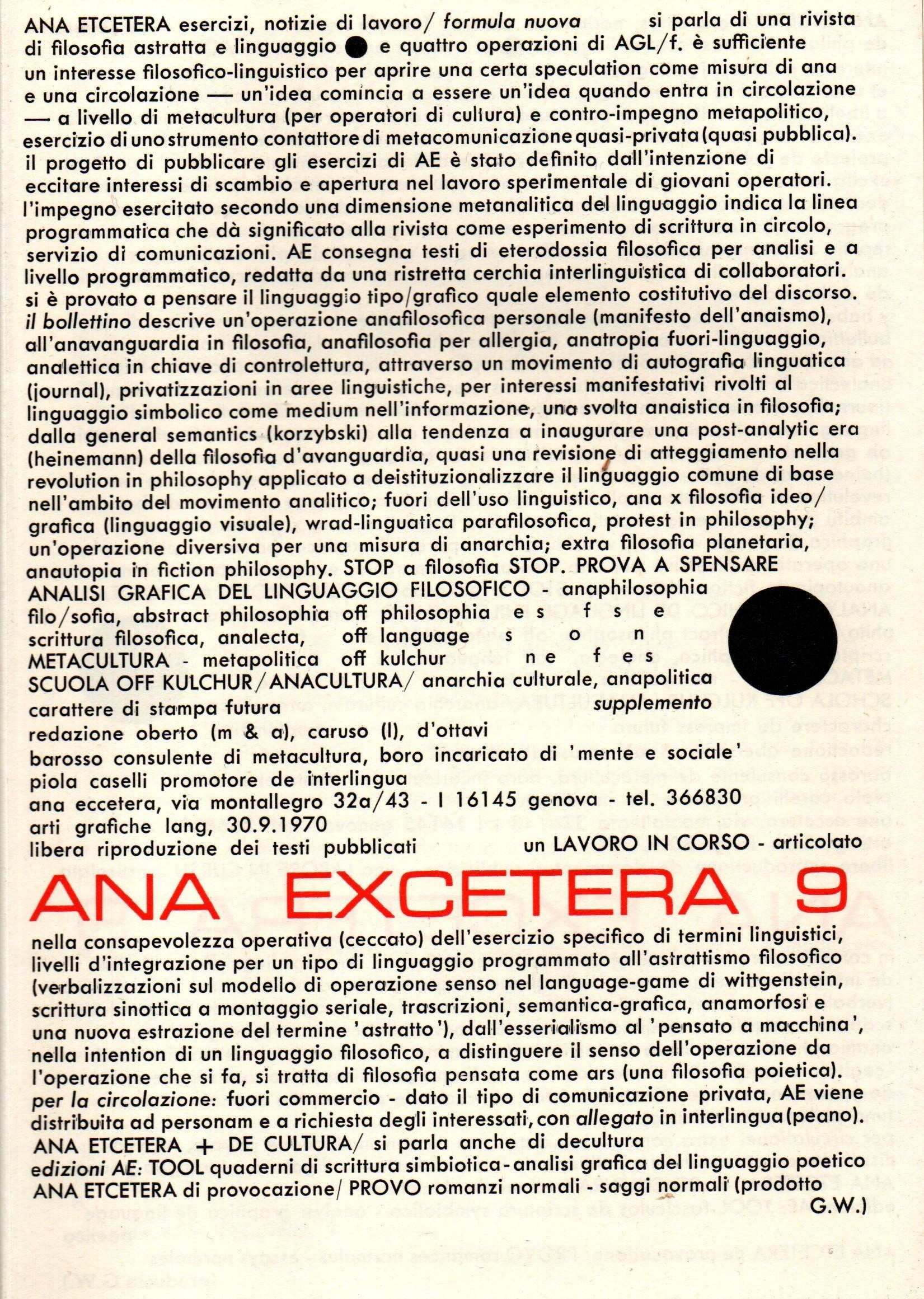 Ana Excetera 9. Esercizi, notizie, lavoro / formula nuova