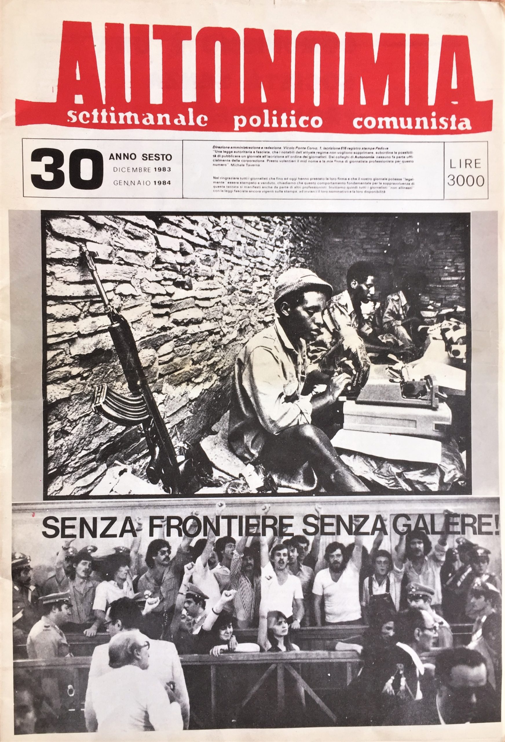 Autonomia. Settimanale politico comunista. Anno sesto. Dicembre 1983 – Gennaio …