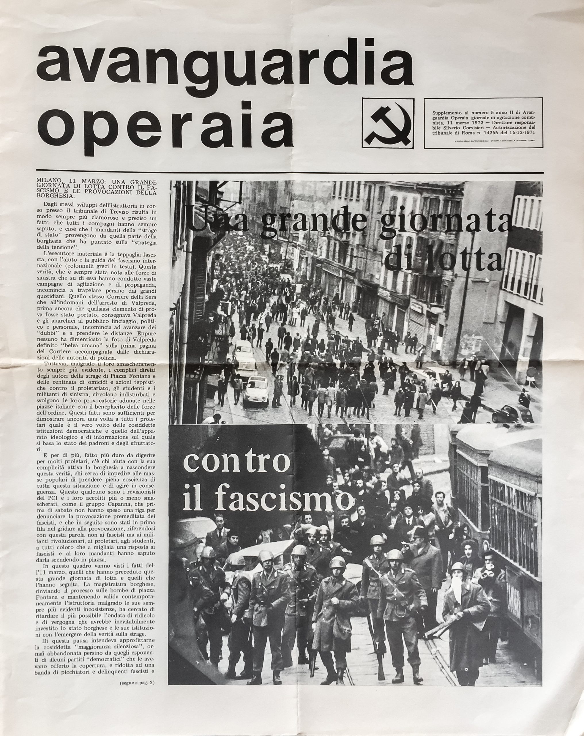 Avanguardia Operaia. Giornale di agitazione comunista. Una grande giornata di …