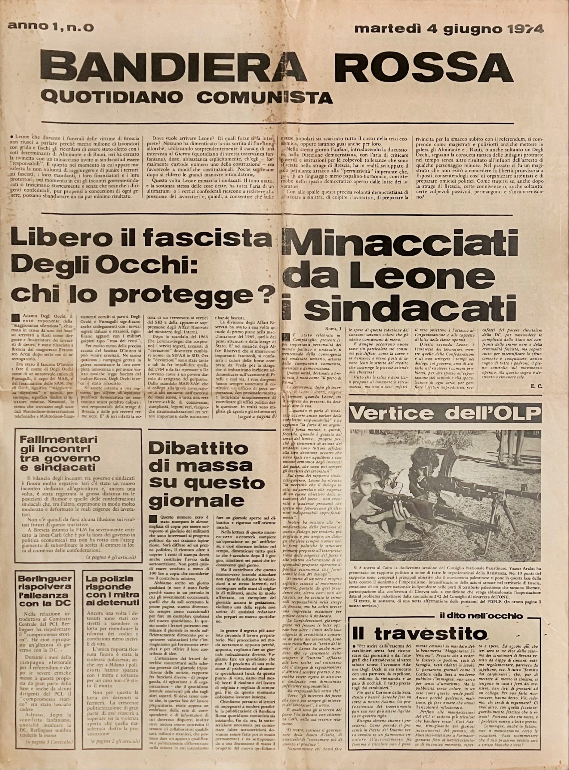 Bandiera Rossa. Quotidiano comunista. Anno 1 N. 0