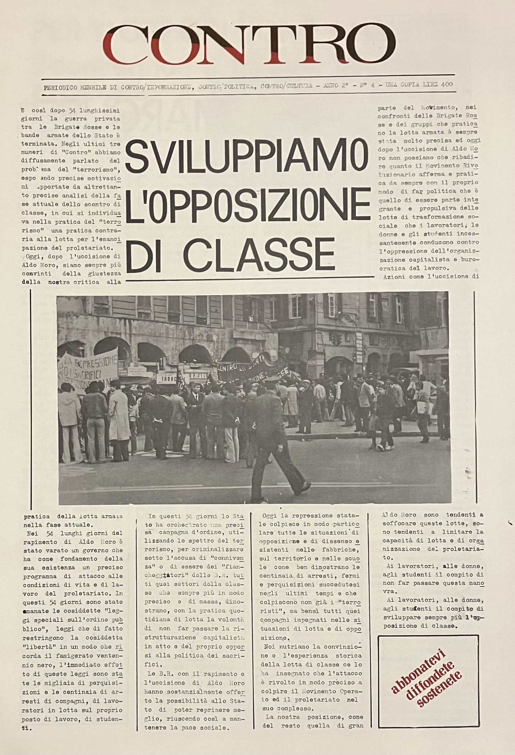 Contro. Periodico mensile di contro/informazione, contro/politica, contro/cultura. Anno 2 N. …