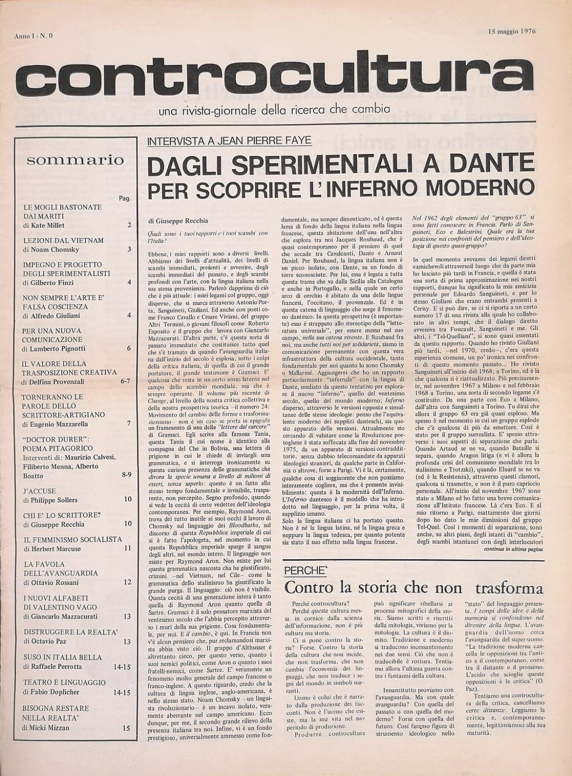 Controcultura. Una rivista-giornale della ricerca che cambia. Anno 1, N. …
