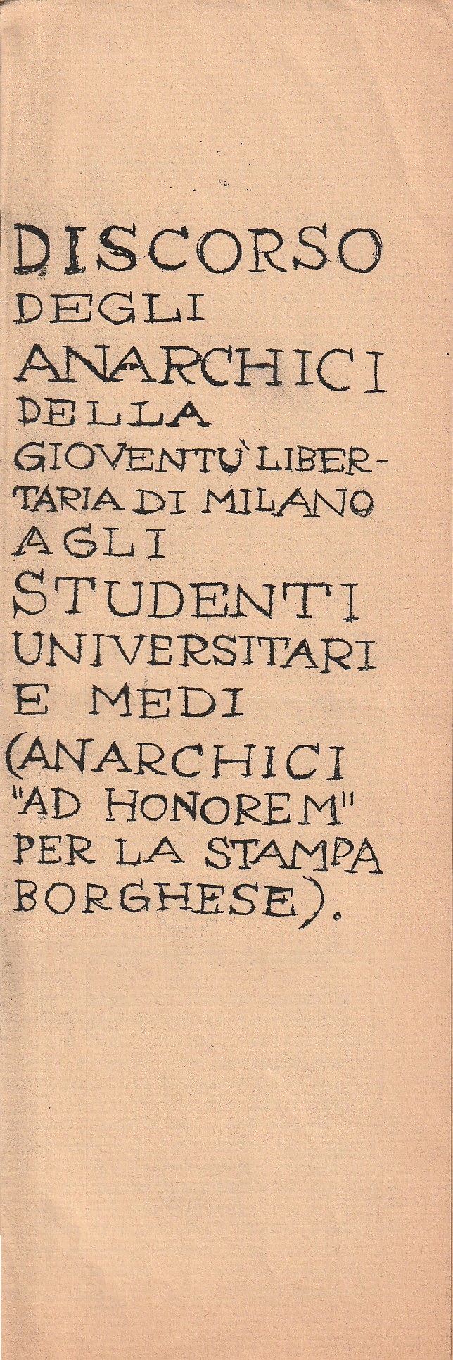 Discorso degli anarchici della gioventù libertaria di Milano agli studenti …