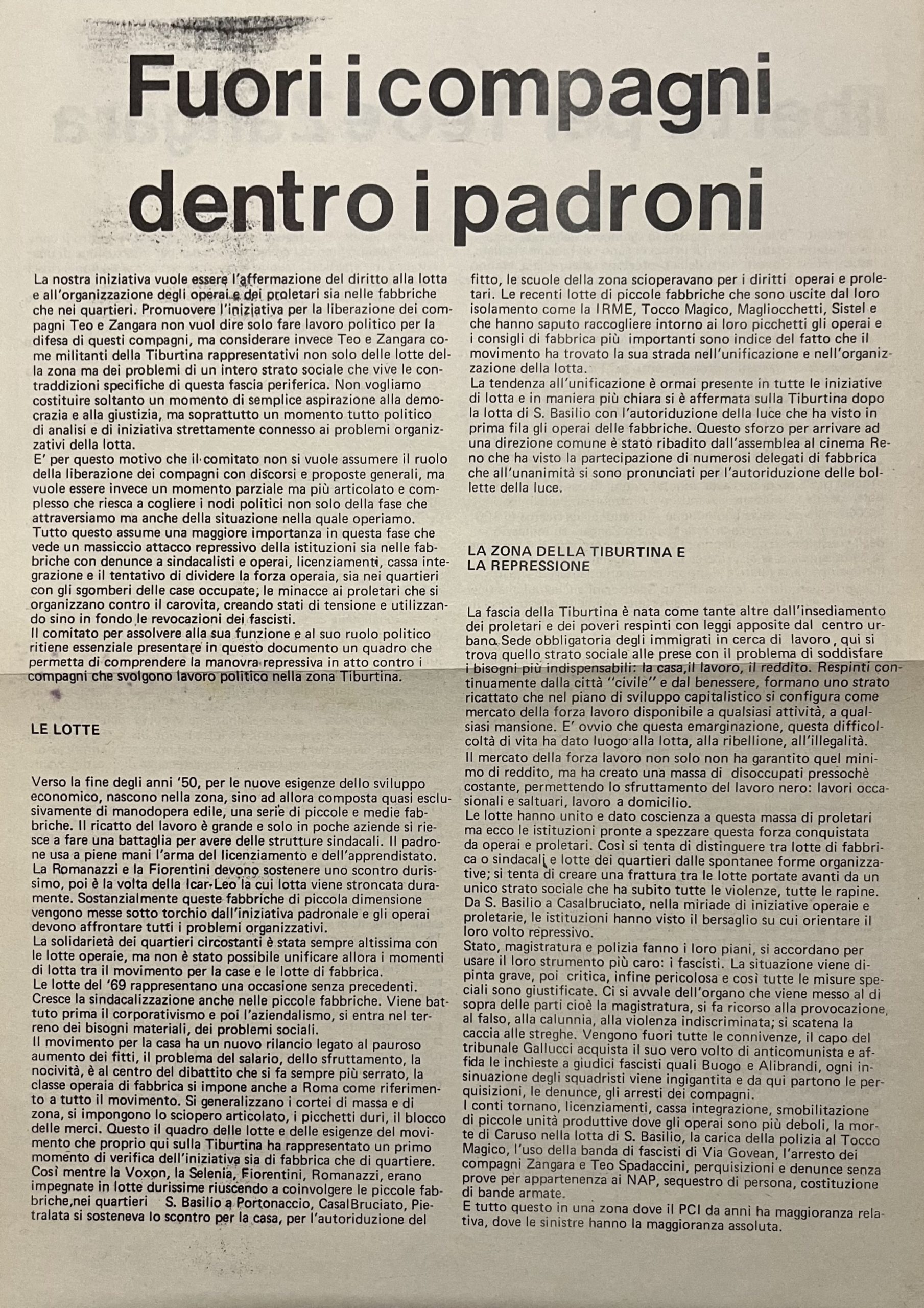 Fuori i compagni dentro i padroni