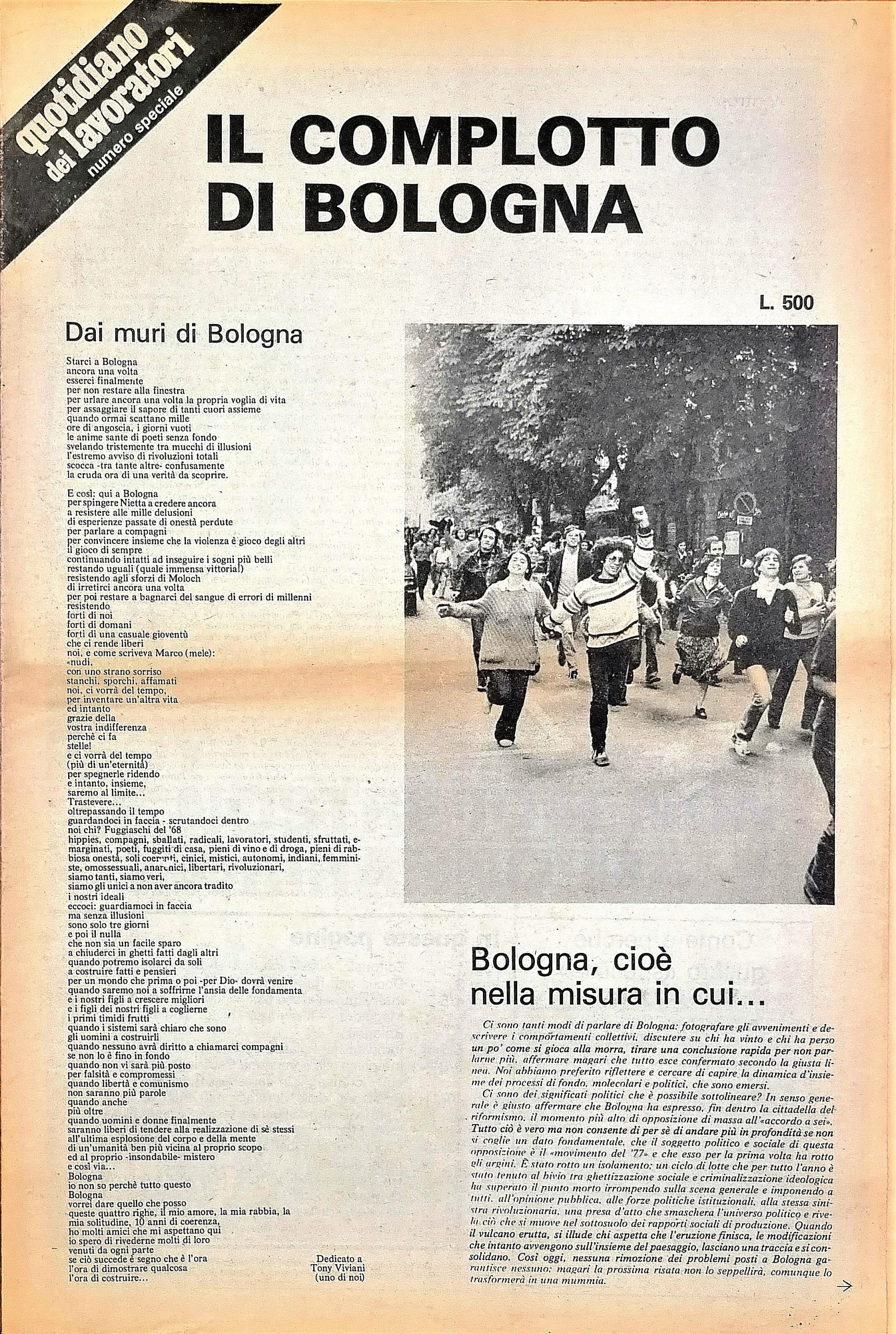 Il complotto di Bologna. Quotidiano dei lavoratori. Numero speciale