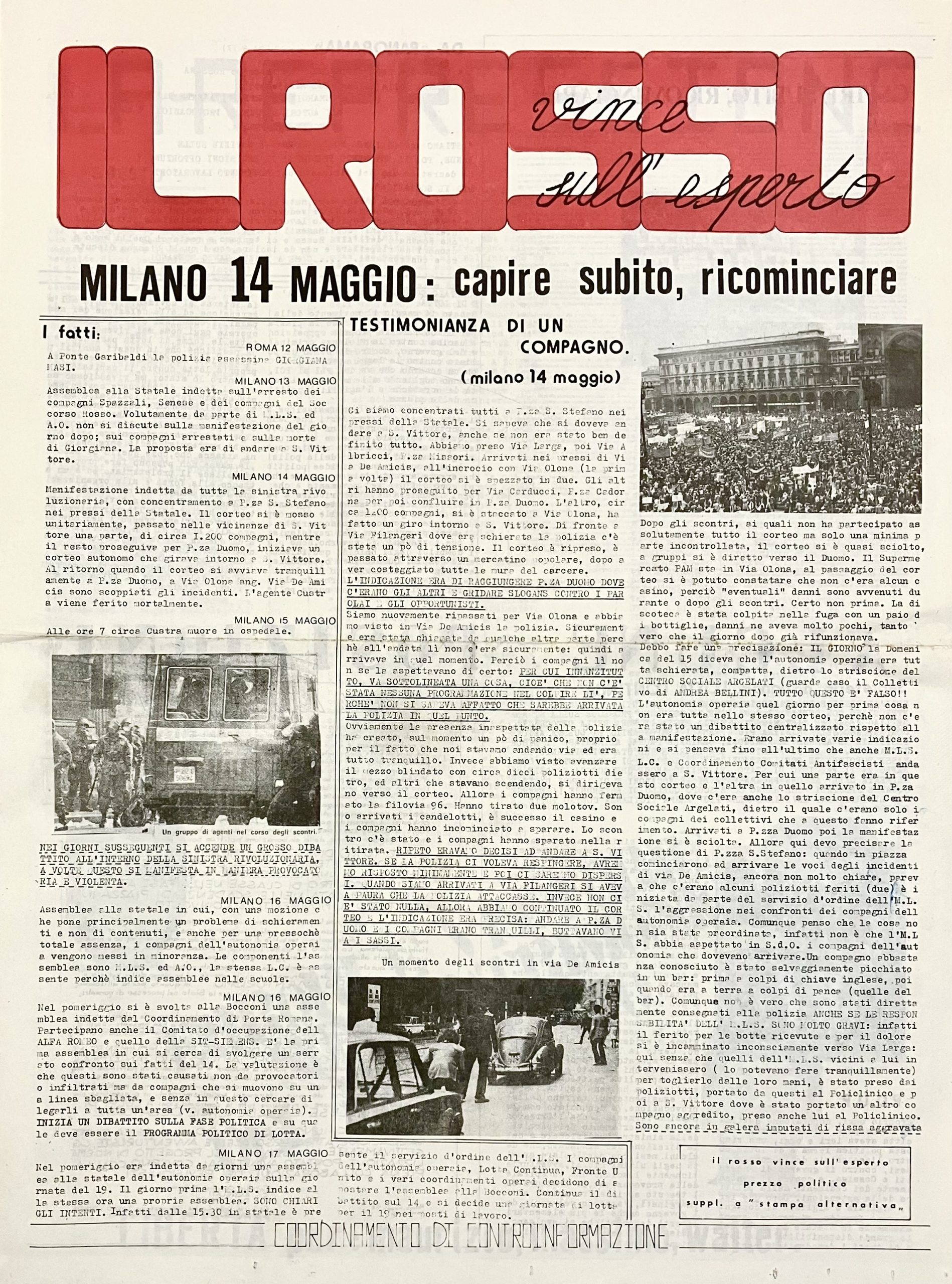 Il rosso vince sull'esperto. Milano 14 maggio: capire subito, ricominciare