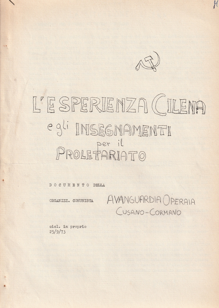 L'esperienza cilena e gli insegnamenti per il proletariato. Documento della …