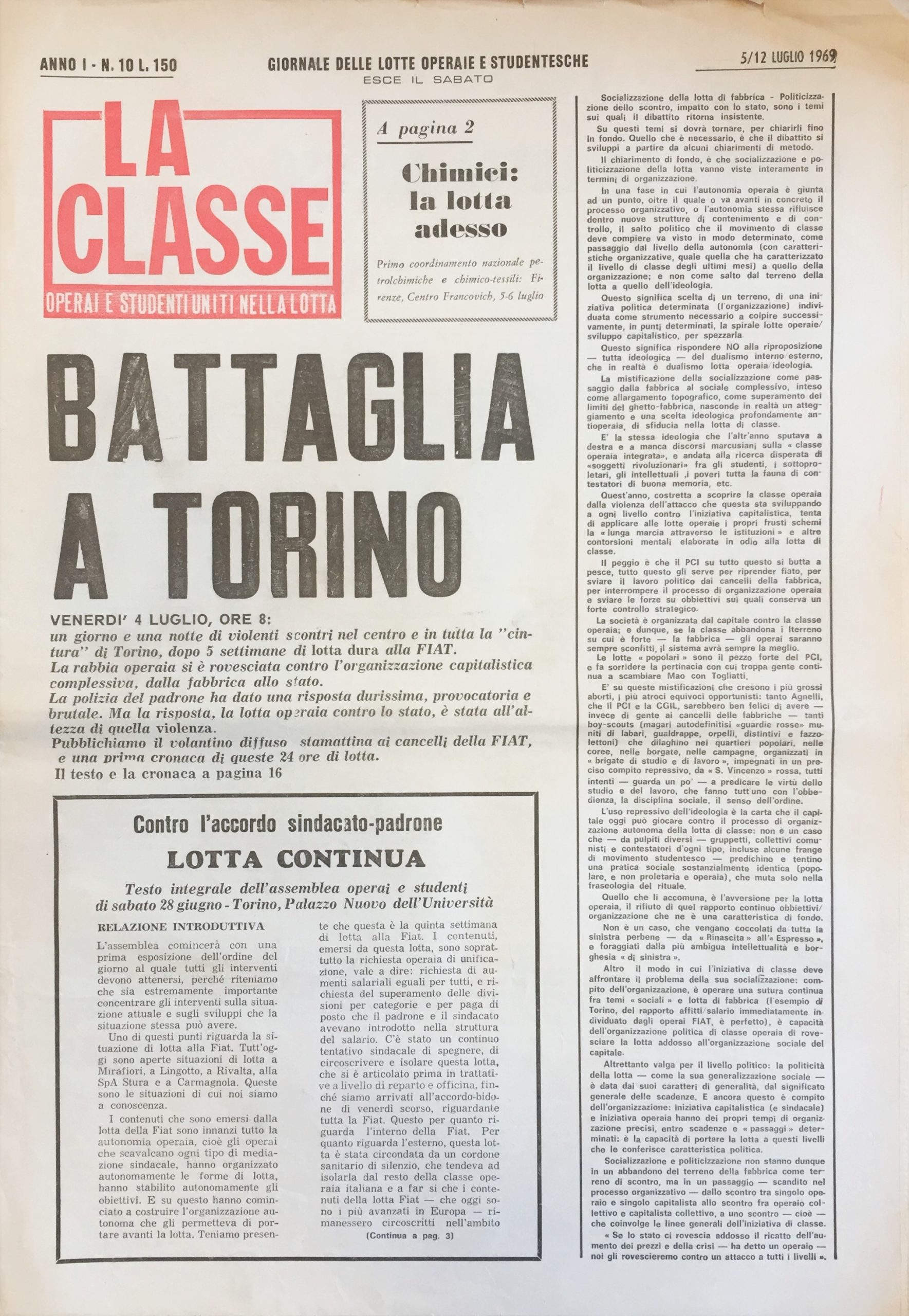 La Classe. Operai e studenti uniti nella lotta. Giornale delle …