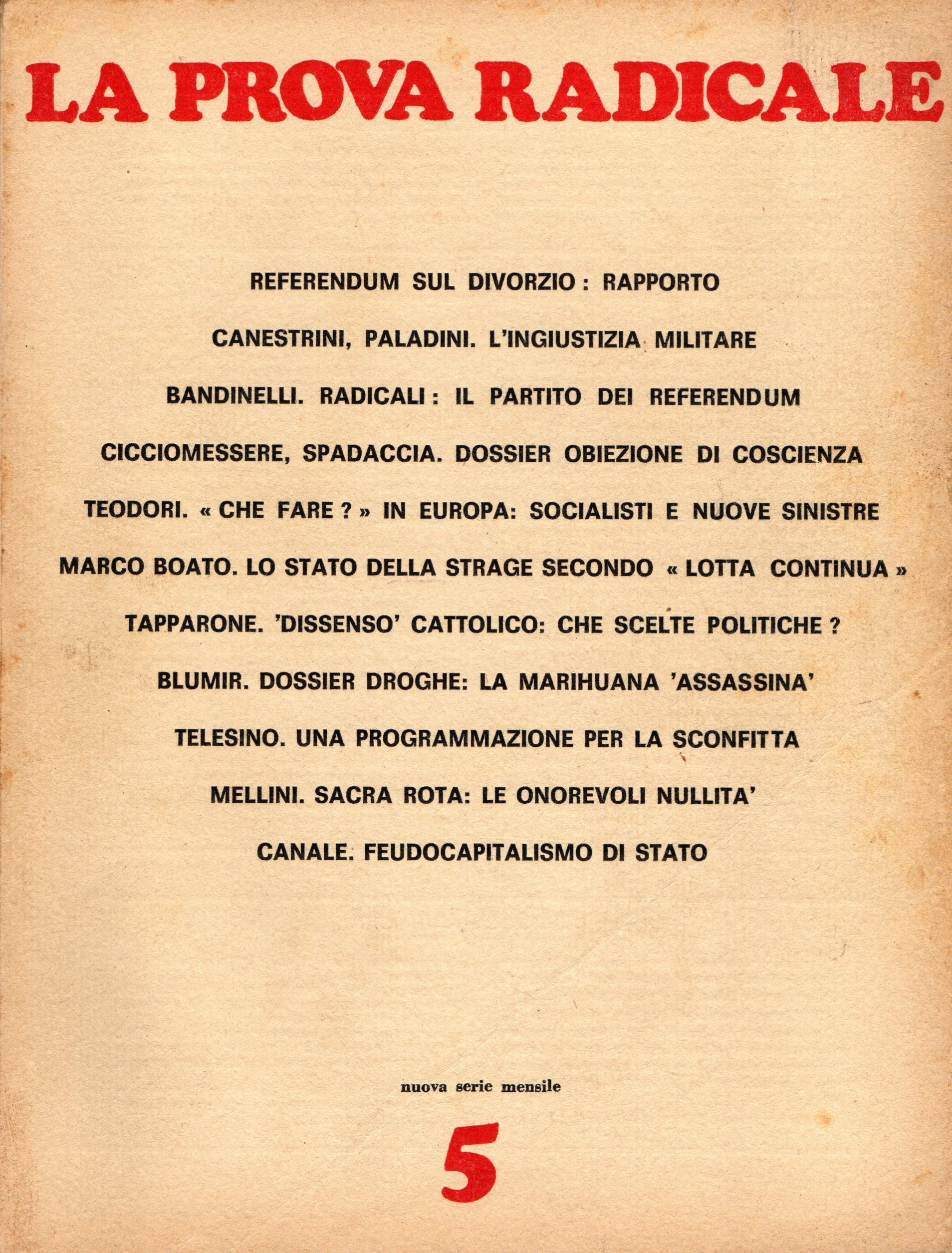 La prova radicale. Nuova serie mensile. Anno II N. 5. …