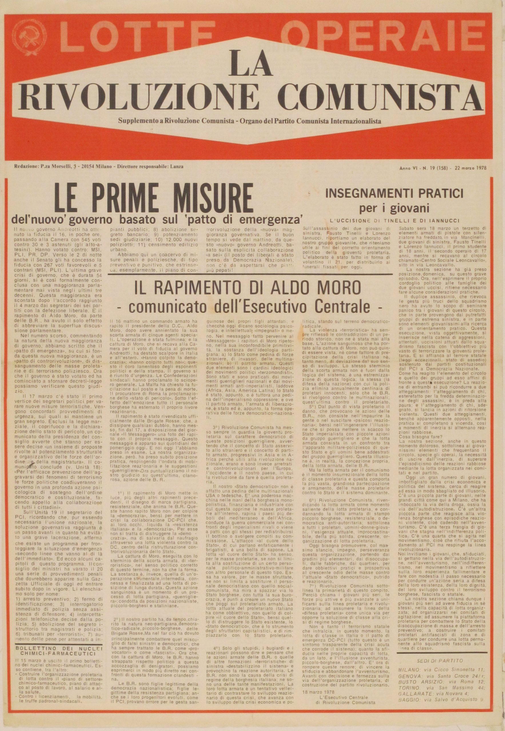La Rivoluzione comunista. Supplemento a Rivoluzione Comunista. Organo del partito …