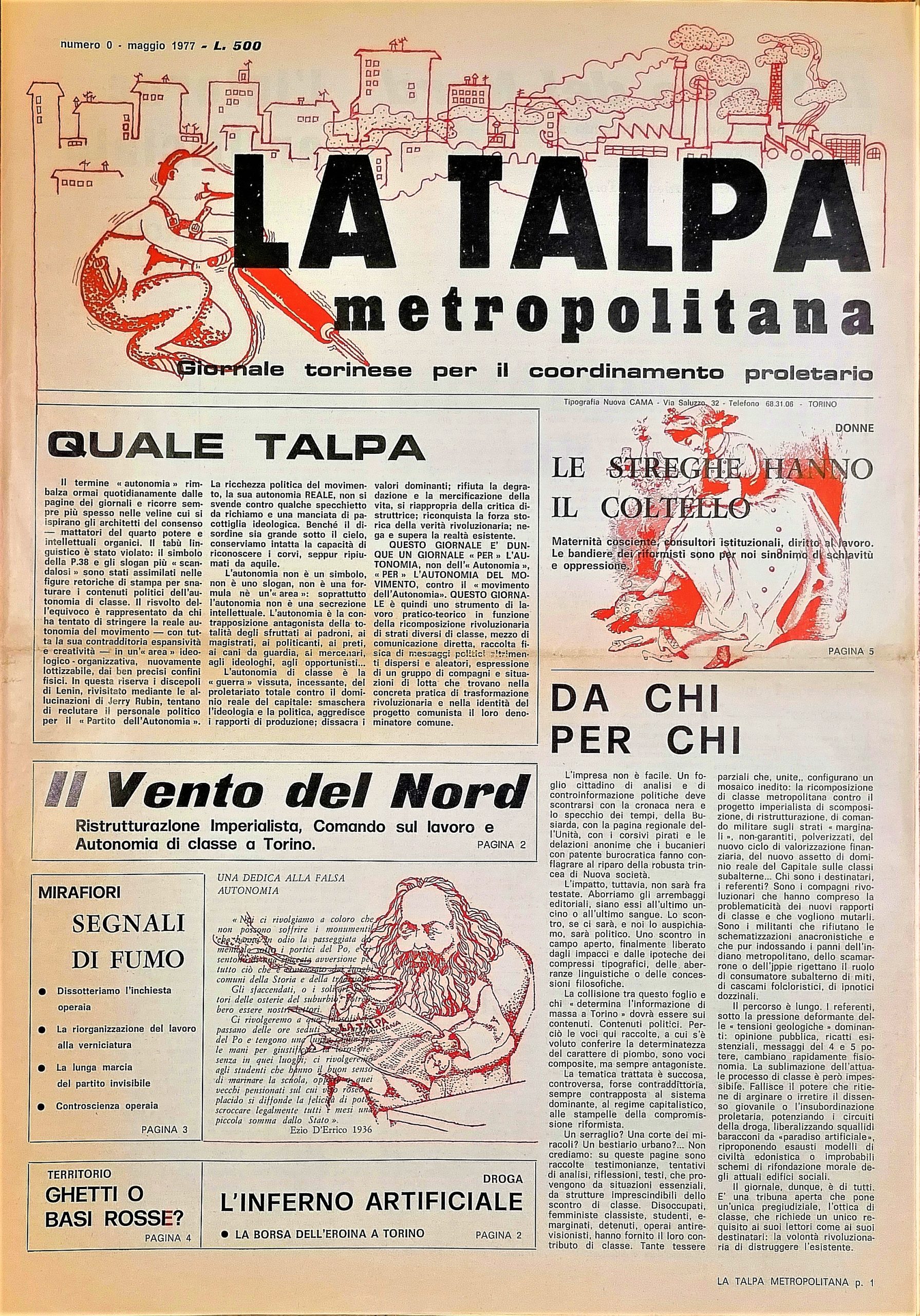 (La) talpa metropolitana. Giornale torinese per il coordinamento proletario. N. …