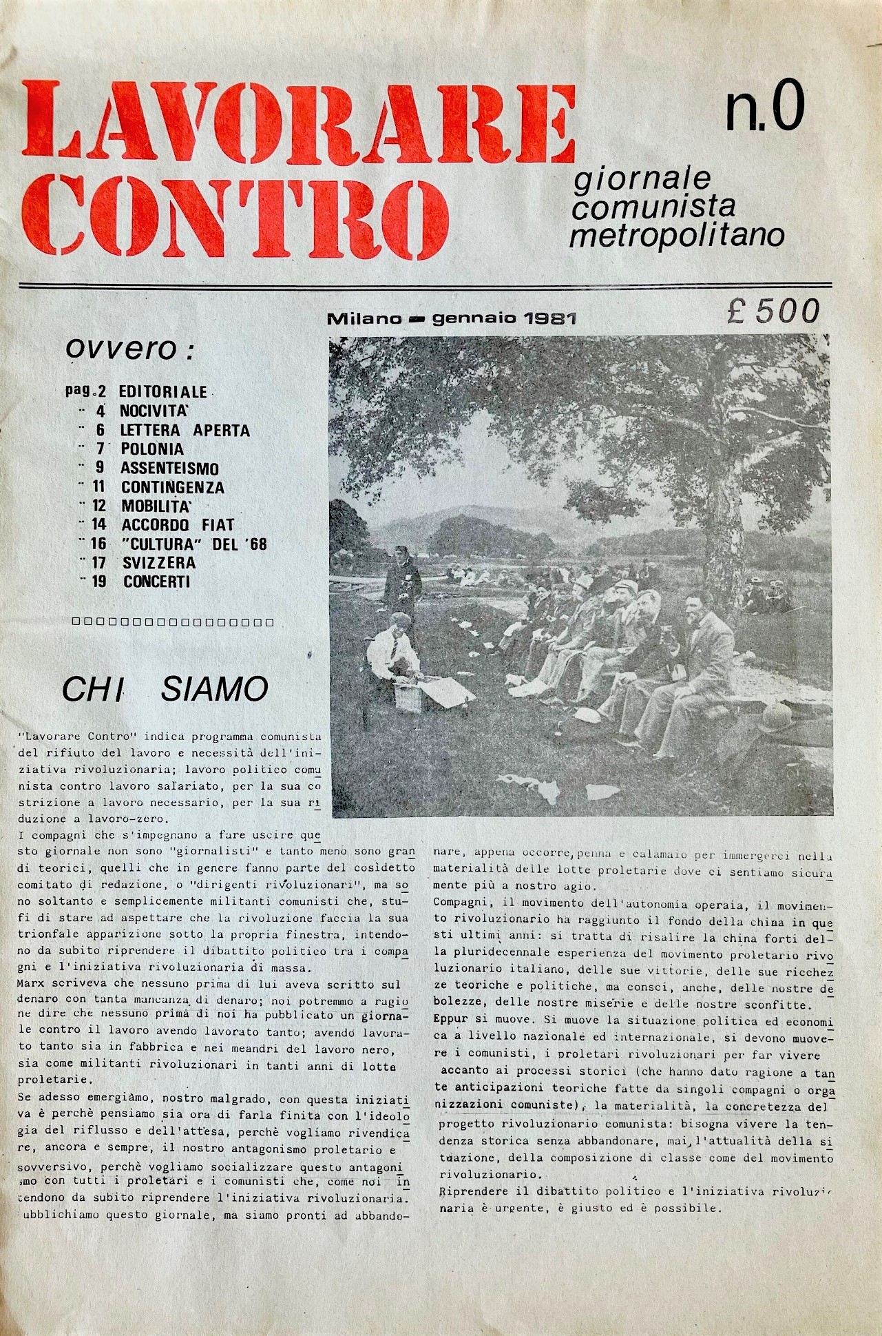 Lavorare contro. Giornale comunista metropolitano. N. 0 Milano – Gennaio …