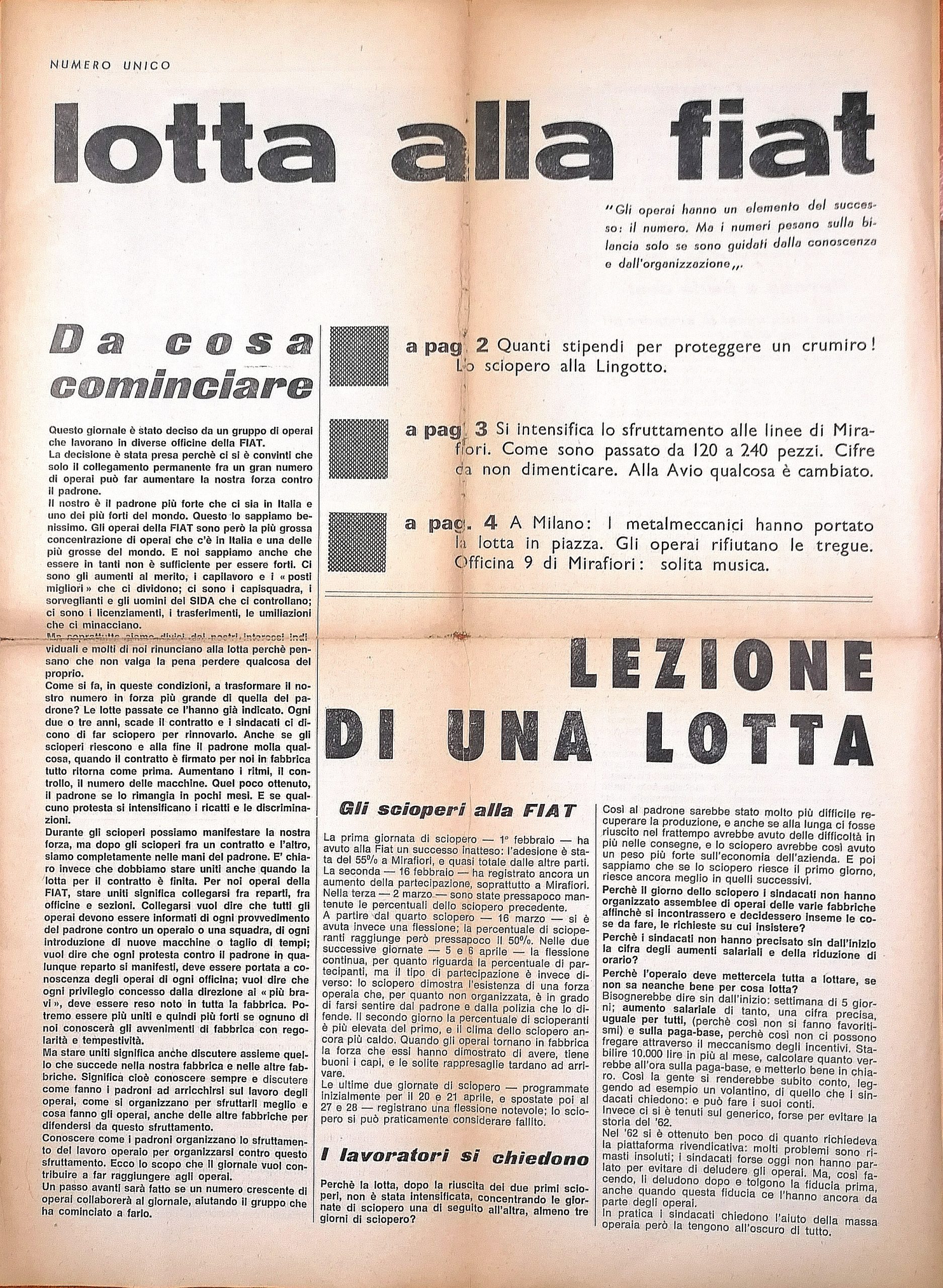 Lotta alla FIAT. È un giornale fatto da operai. Numero …