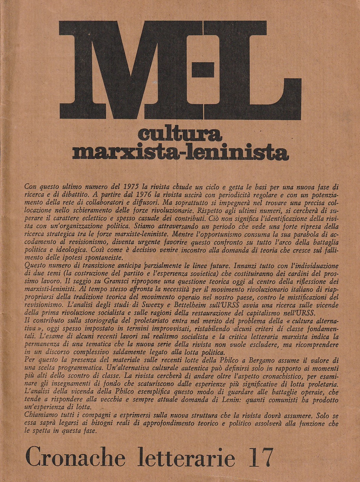 M-L. Cultura marxista-leninista. Ottobre 1975. No. 17