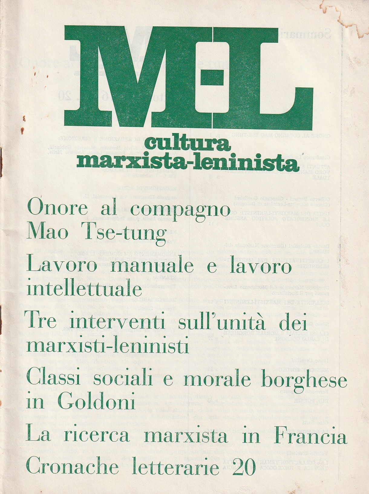 M-L. Cultura marxista-leninista. Ottobre 1976. No. 20