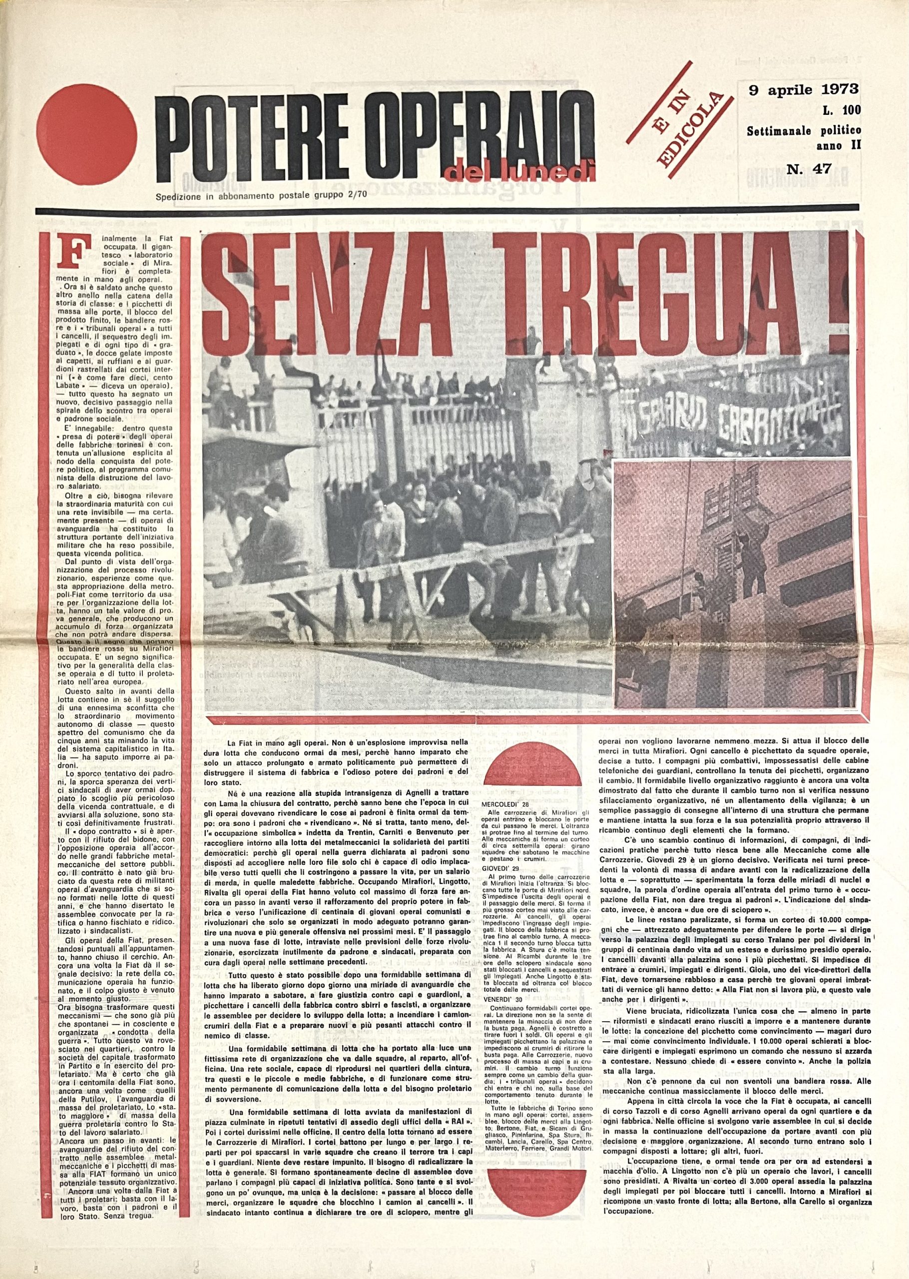 Potere operaio del lunedì. Settimanale politico. Anno III N. 47. …