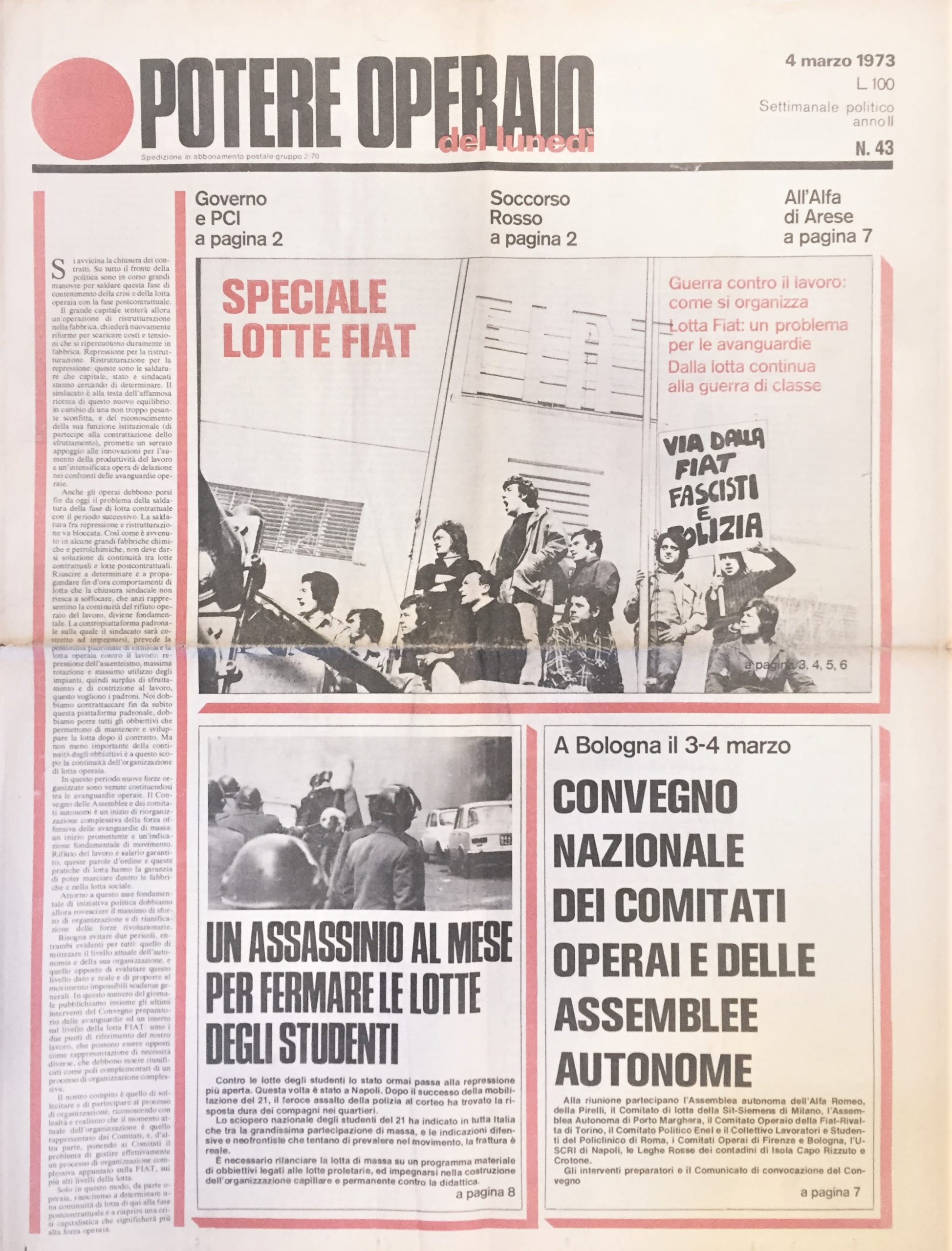 Potere Operaio del Lunedì. Settimanale politico. Anno II. No. 43. …