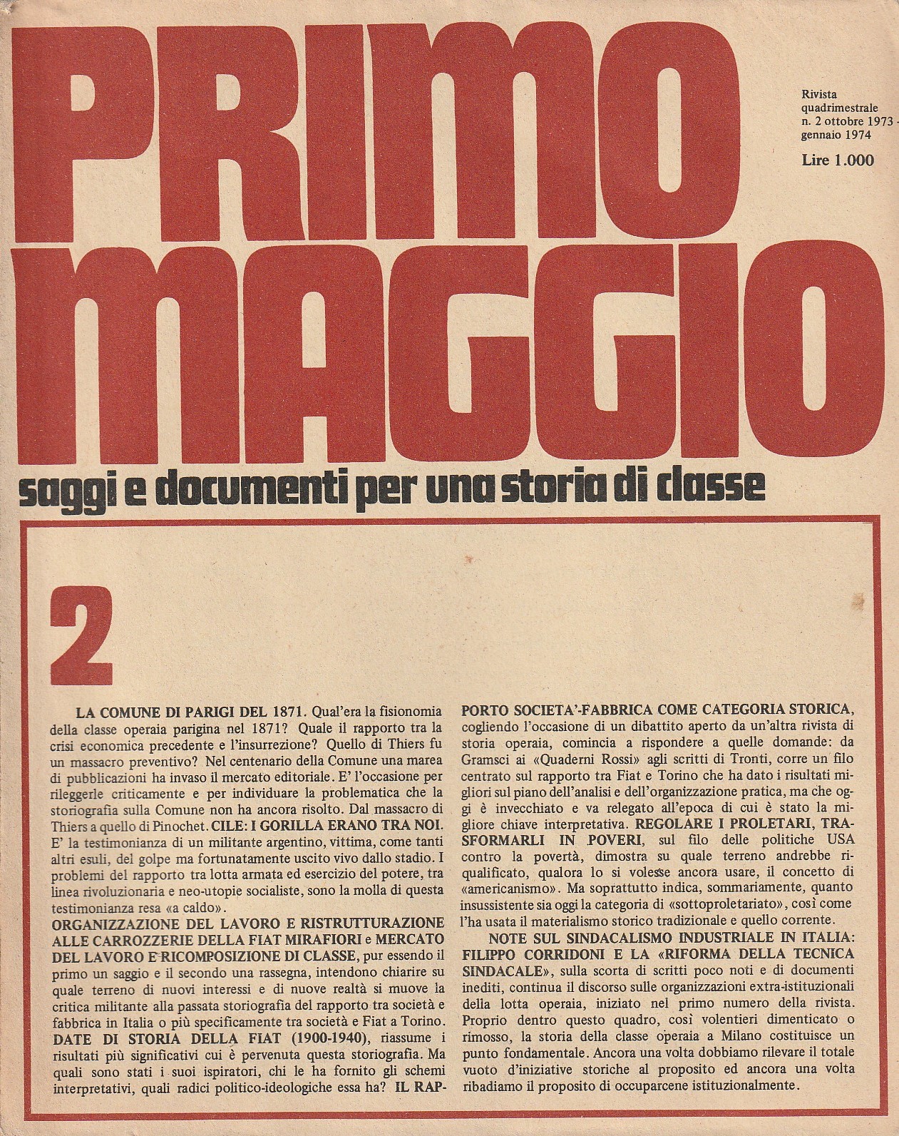 Primo Maggio. Saggi e documenti per una storia di classe. …