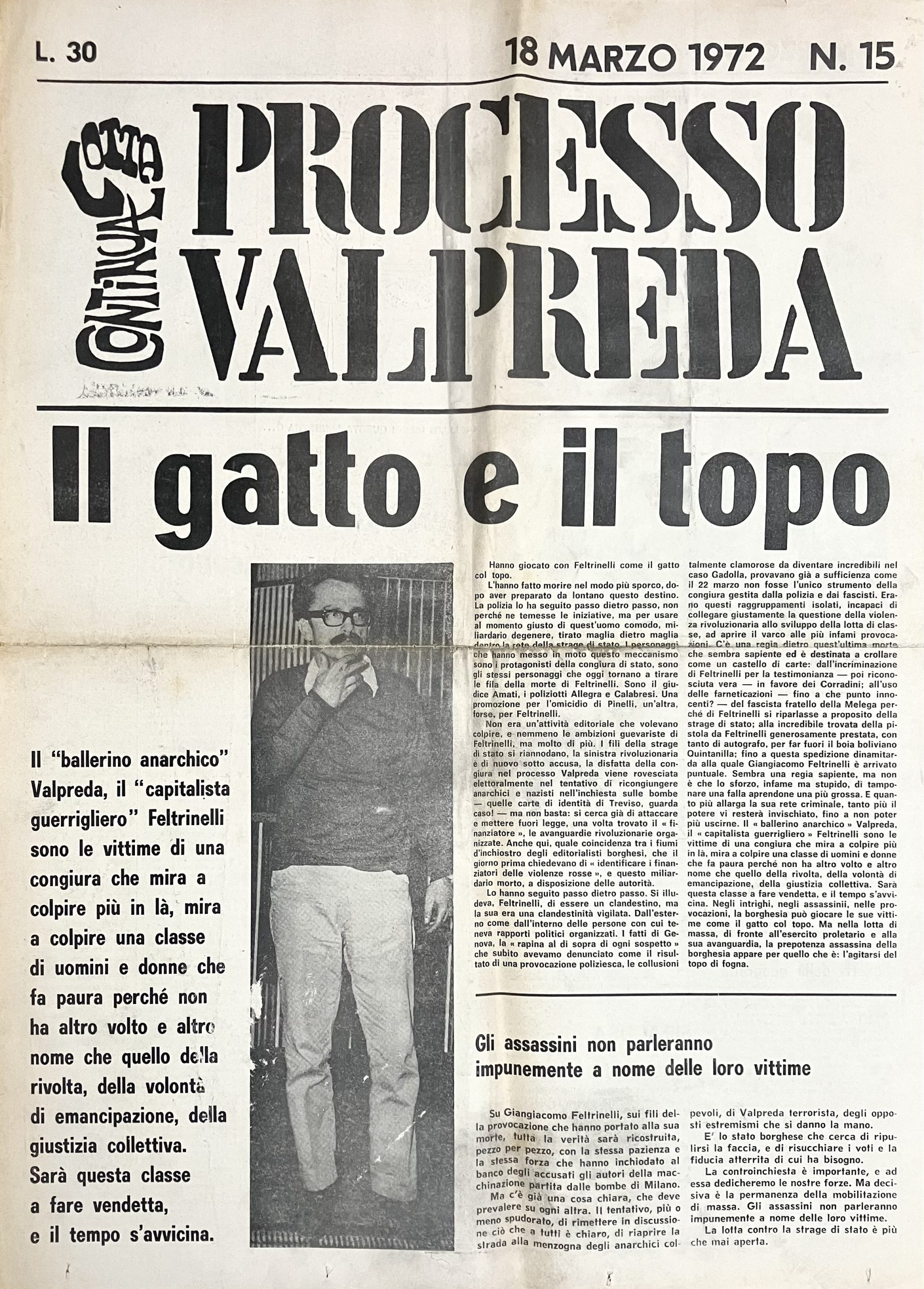 Processo Valpreda N. 15. 18 Marzo 1972. IL GATTO E …