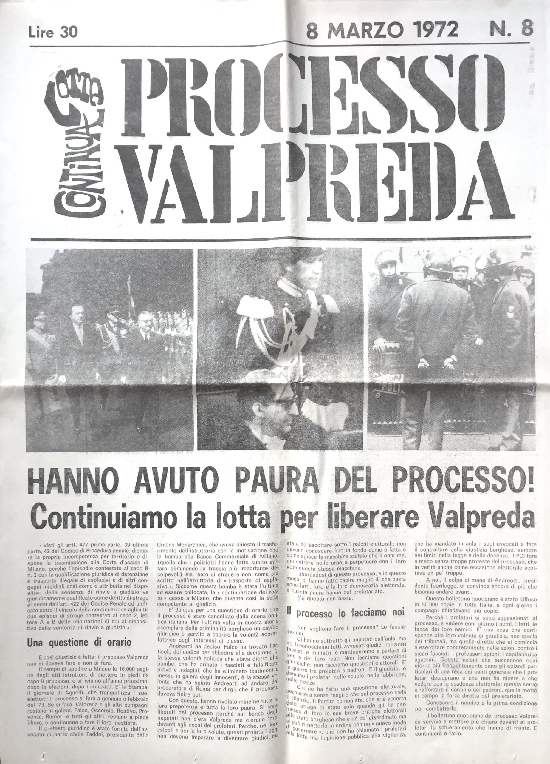 Processo Valpreda. No. 8. 8 Marzo 1972