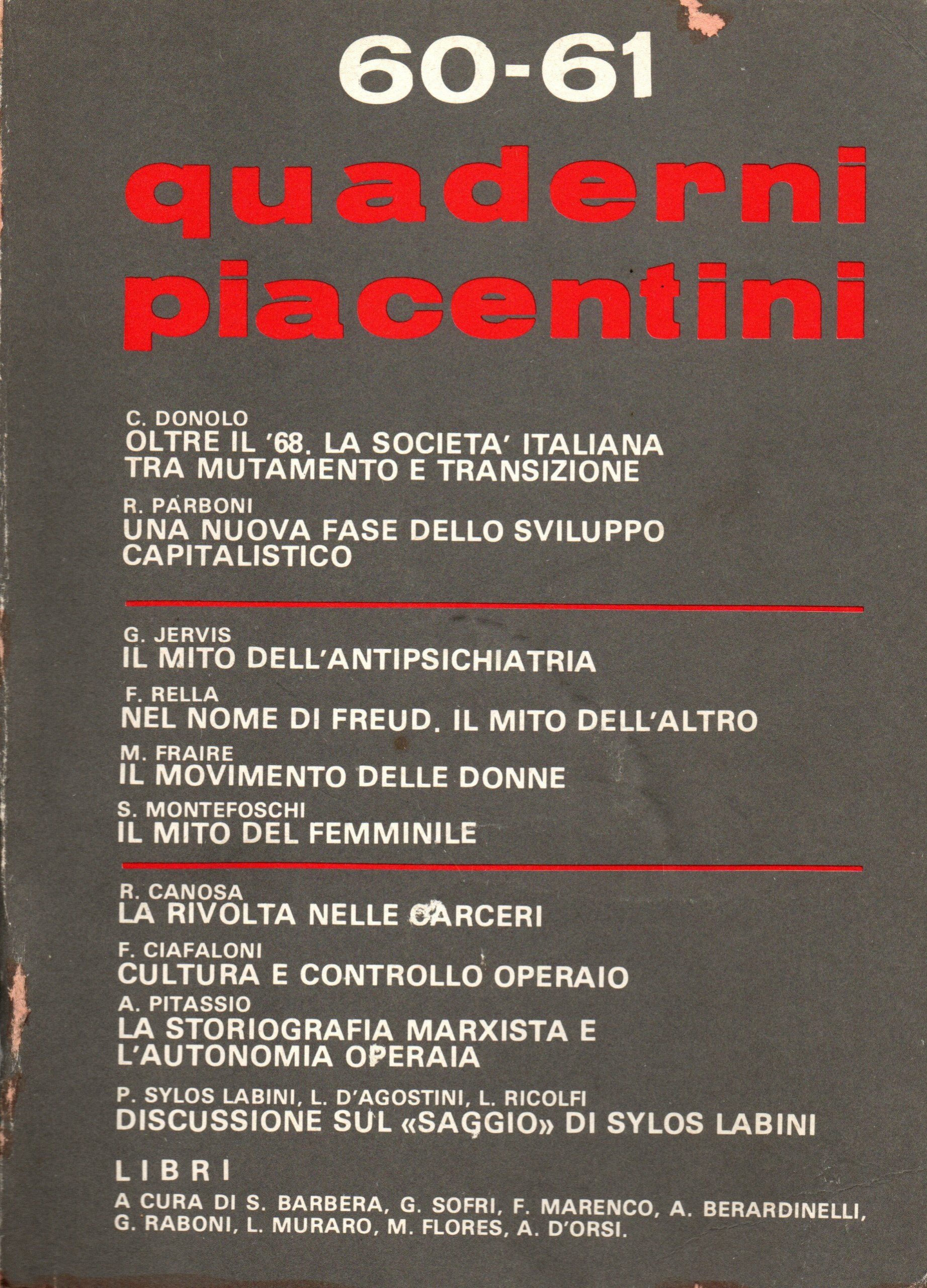 Quaderni Piacentini. Anno XV. N. 60-61. Ottobre 1976