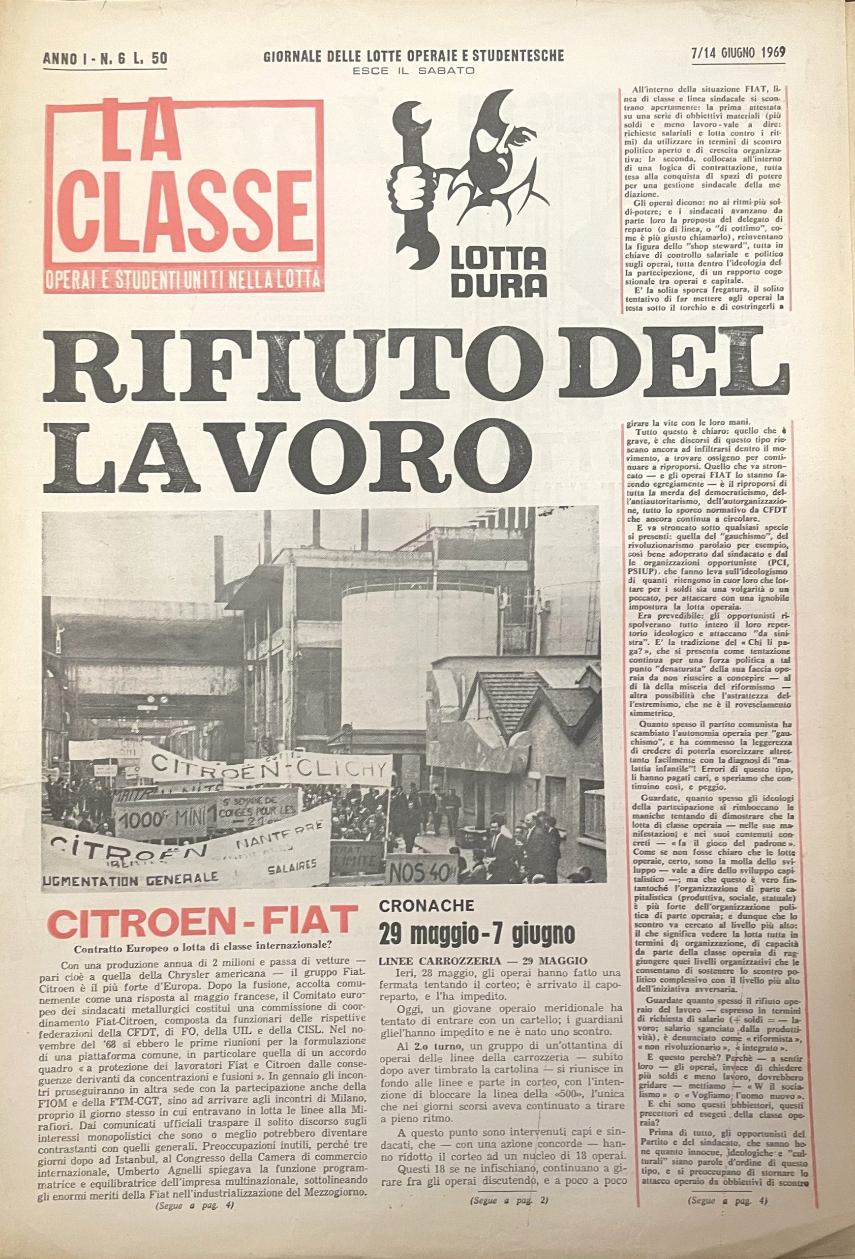 Rifiuto del lavoro. La Classe. Operai e studenti uniti nella …