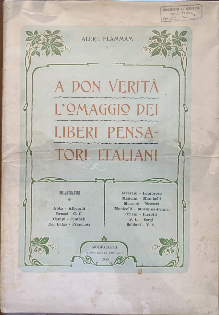A Don Giovanni VeritÃ l'omaggio dei liberi pensatori italiani