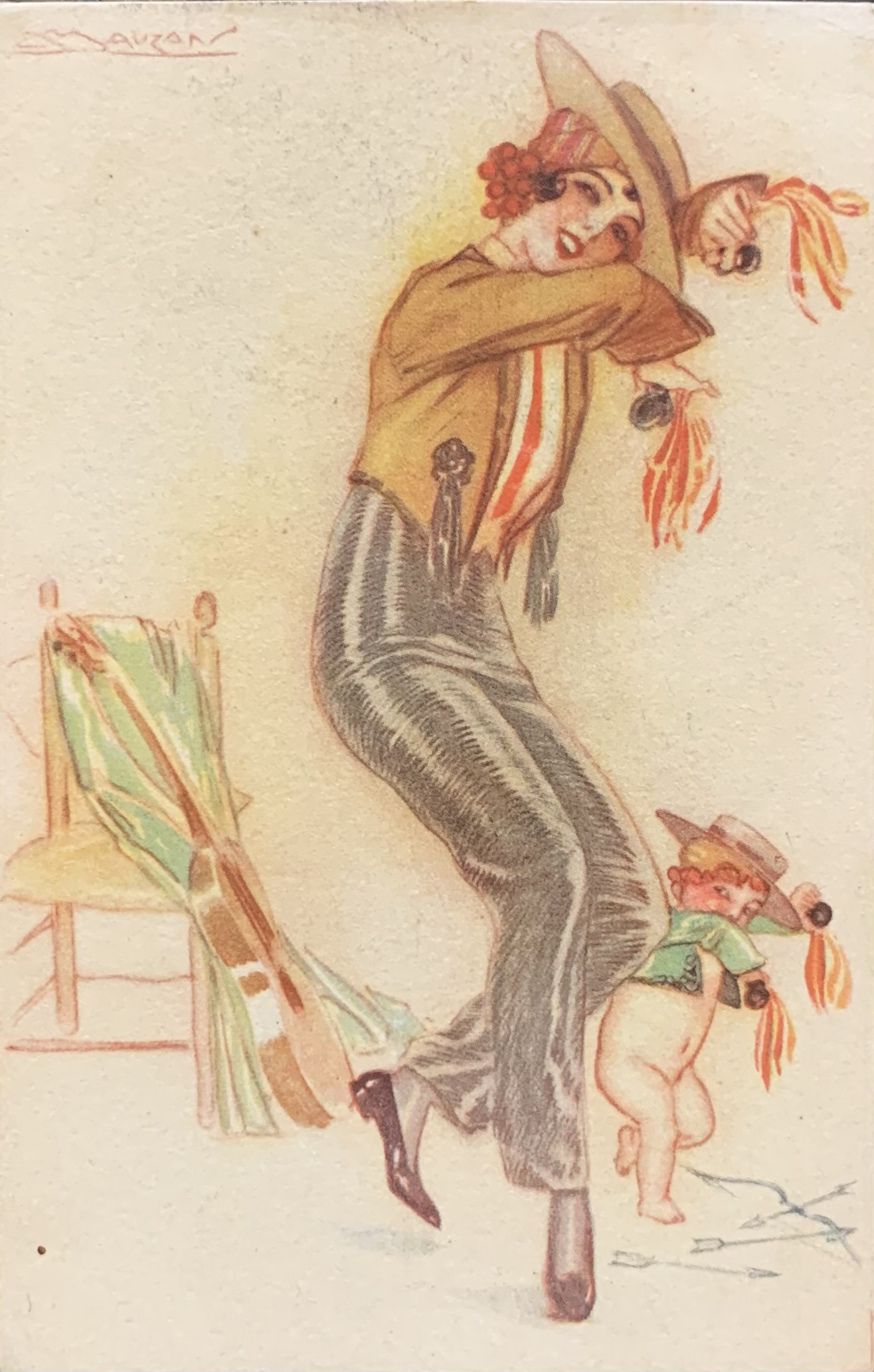Donnina ballerina di Flamenco con putto 1918 (Achille Luciano Mauzan)