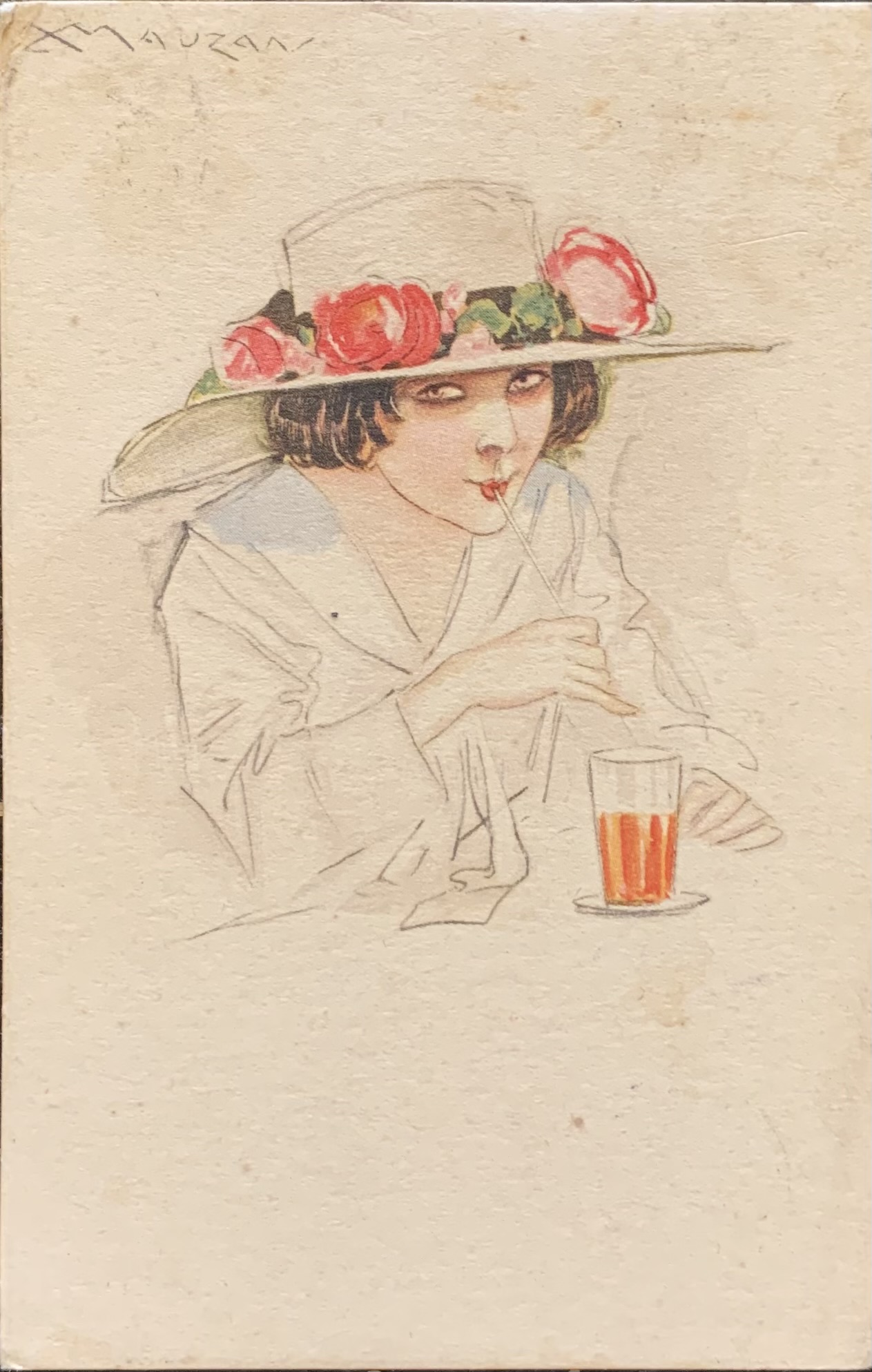 Donnina che beve bibita 1918 (Achille Luciano Mauzan)