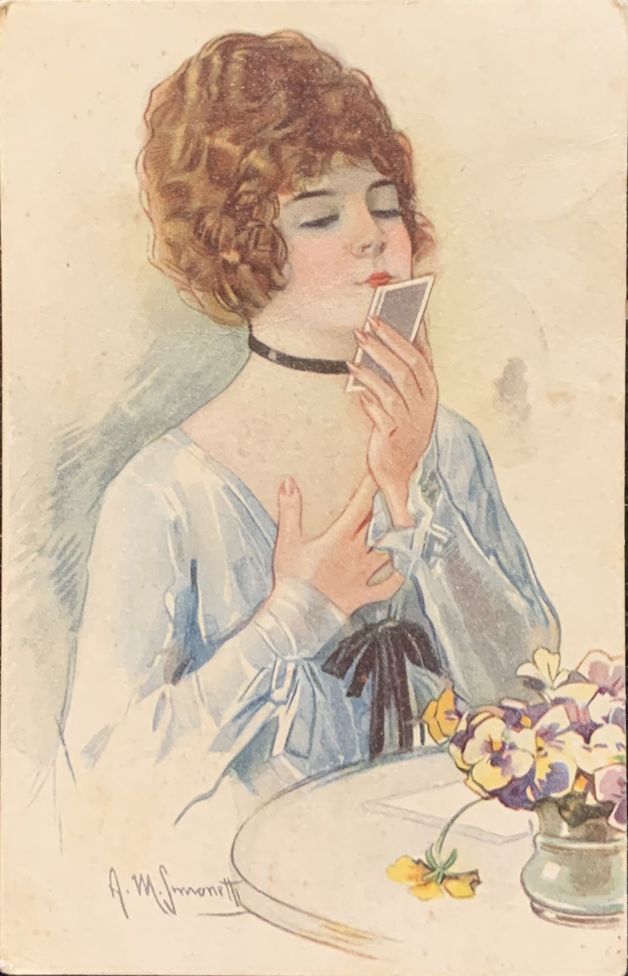 Donnina che scrive lettera d'amore 1920 (Amedeo Simonetti)